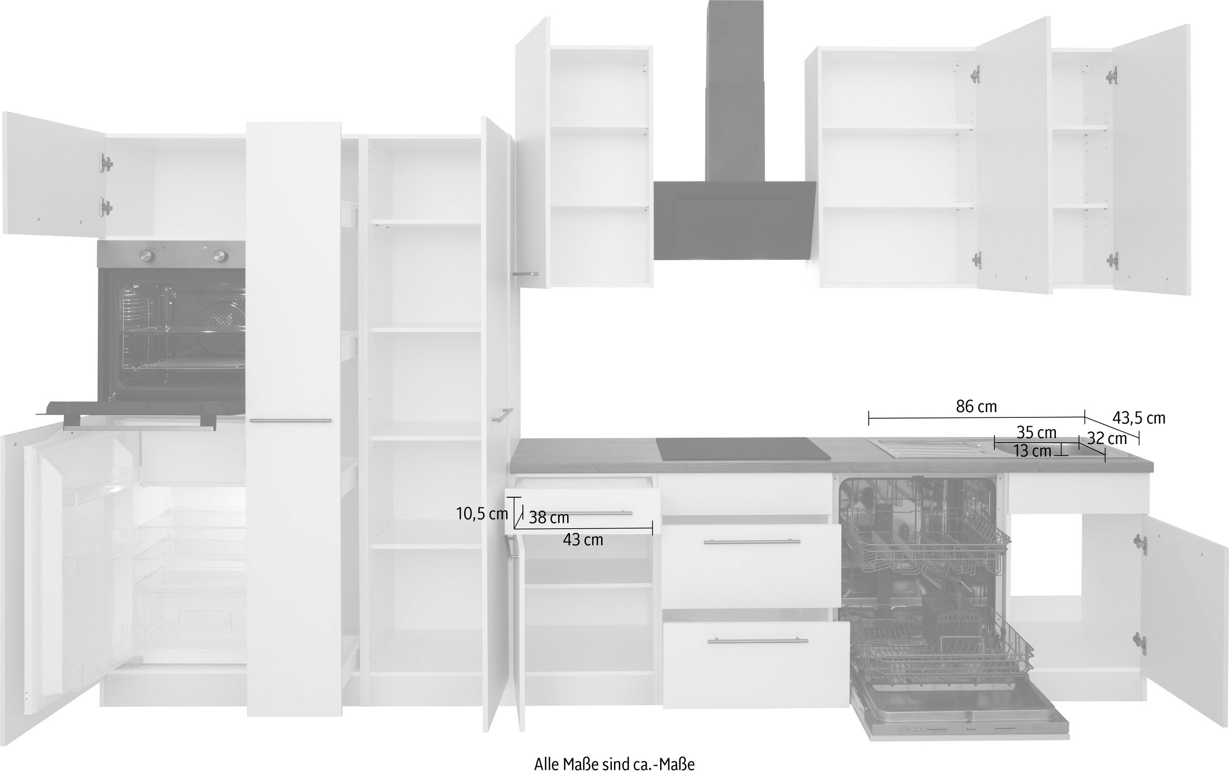 wiho Küchen Küchenzeile »Unna« mit E-Geräten, Breite 360 cm