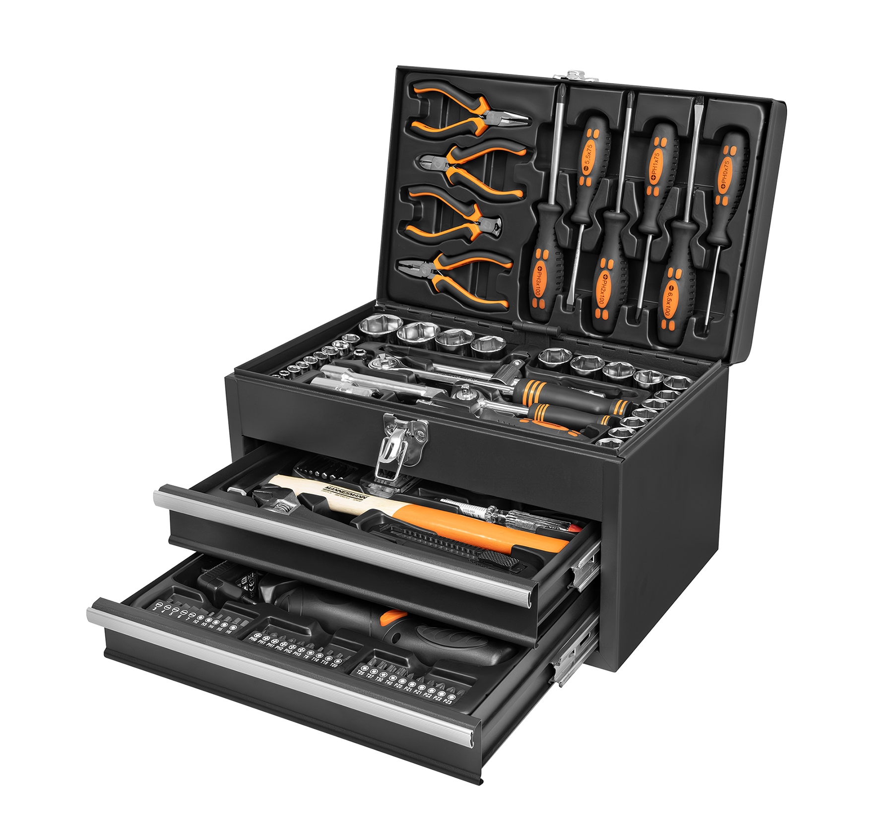 Werkzeugset "Werkzeugbox, 157-tlg.", B:28cm H:27cm L:40cm, orange, BRÜDER MANNESMANN WERKZEUGE, Werkzeugsets, 155-tlg.