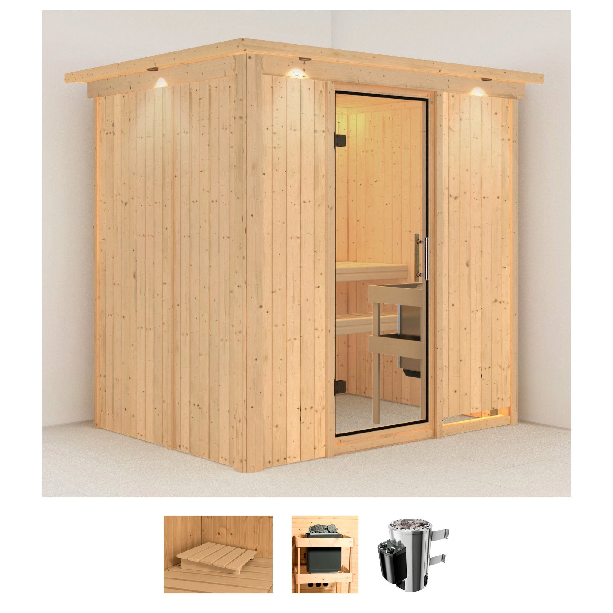 Karibu "Finja" Set, Ofen 3,6 kW intgr. Strg