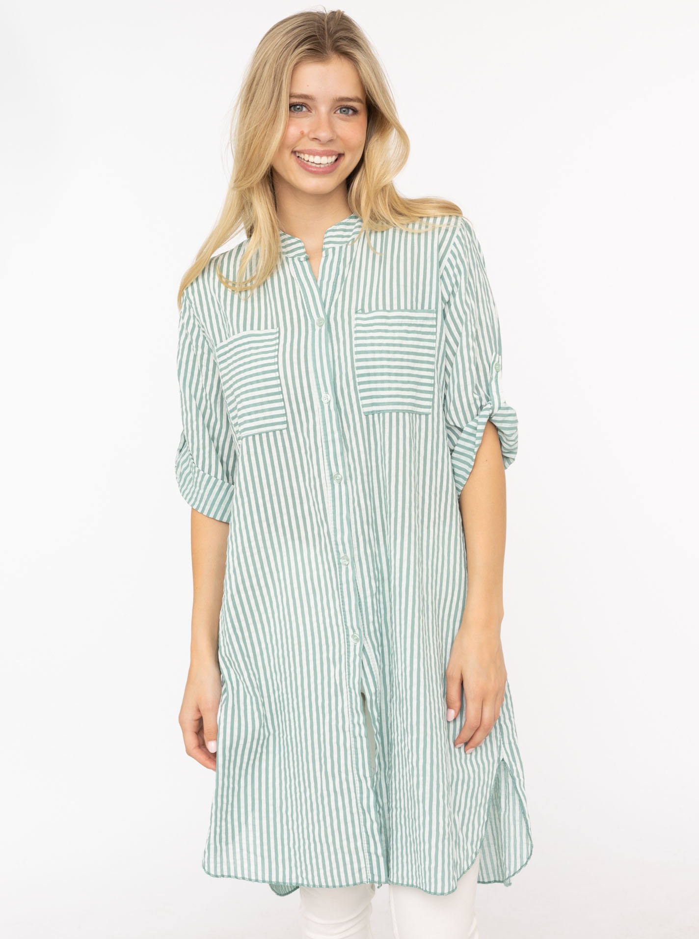 Zwillingsherz Longbluse ""Kida"" One Size, Streifen, Knopfleiste, Brusttasc günstig online kaufen