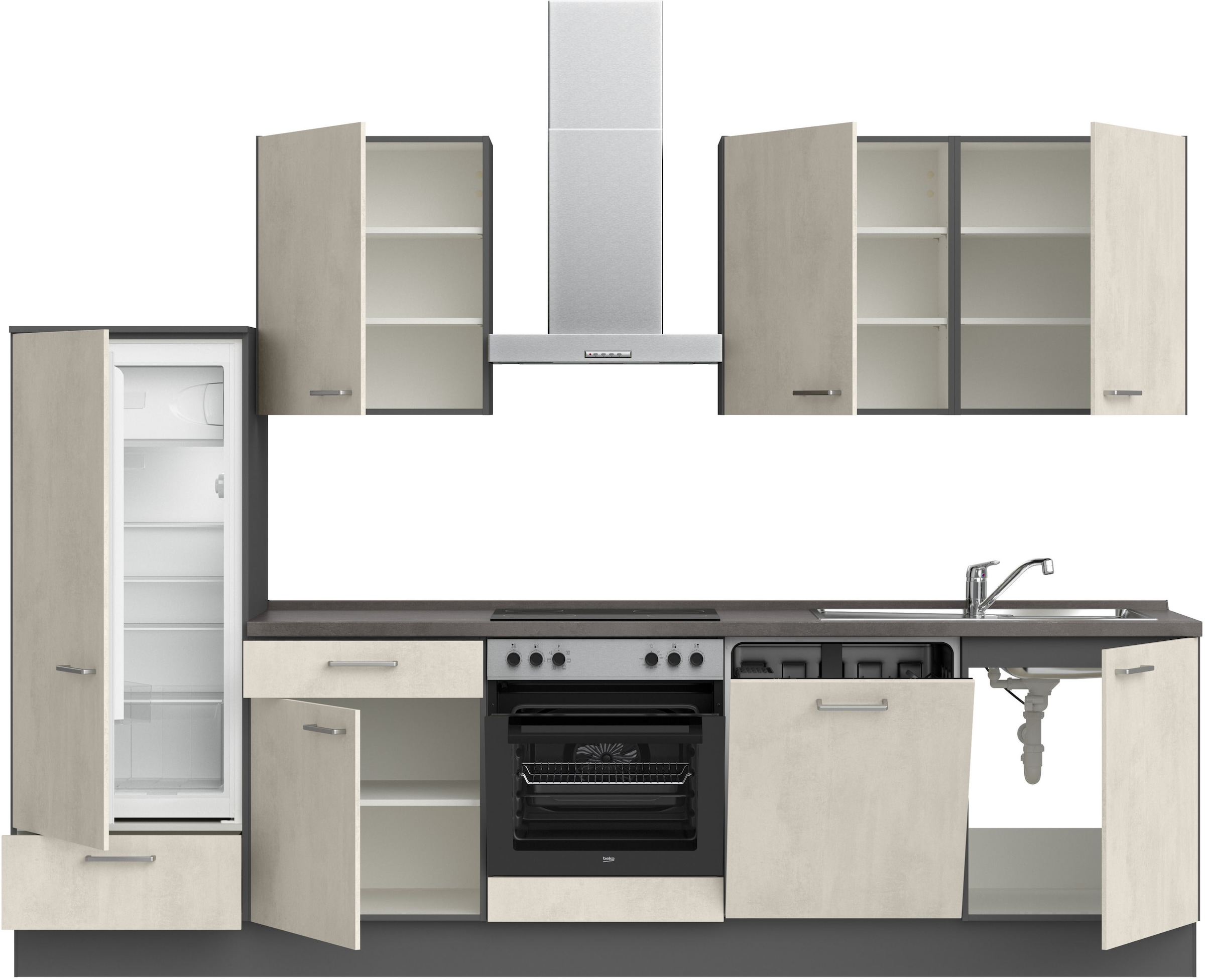 nobilia® Küchenzeile »"Riva I"«, vormontiert, Ausrichtung wählbar, Breite 300 cm, wahlw. mit E-Geräten