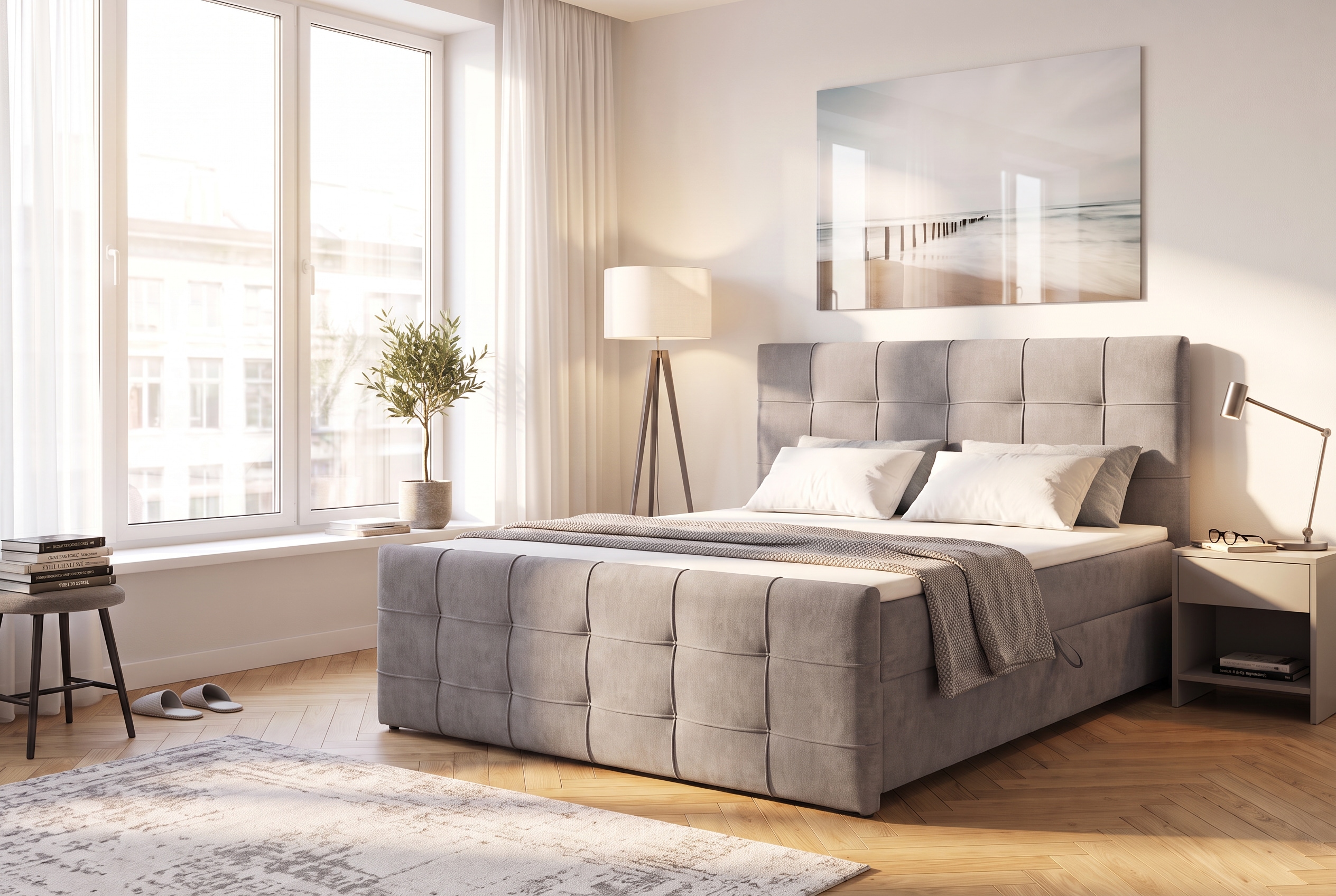 OTTO home Boxbett "LILIENNE, Polsterbett mit Bettkasten und Taschenfederkernmatratze H3" mit Kaltschaumtopper, Chenille-Bezug, 160x200 & 180x200 cm