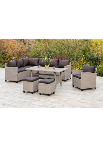 Garten-Essgruppe »Palma«, (5 tlg., 1x Eckbank, 2x Sessel, 2x Hocker, 1x Tisch...