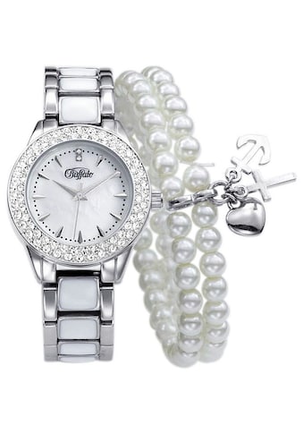 Quarzuhr, (Set, 2 tlg., mit 2-reihigem Armband), Armbanduhr, Damenuhr, ideal auch als...