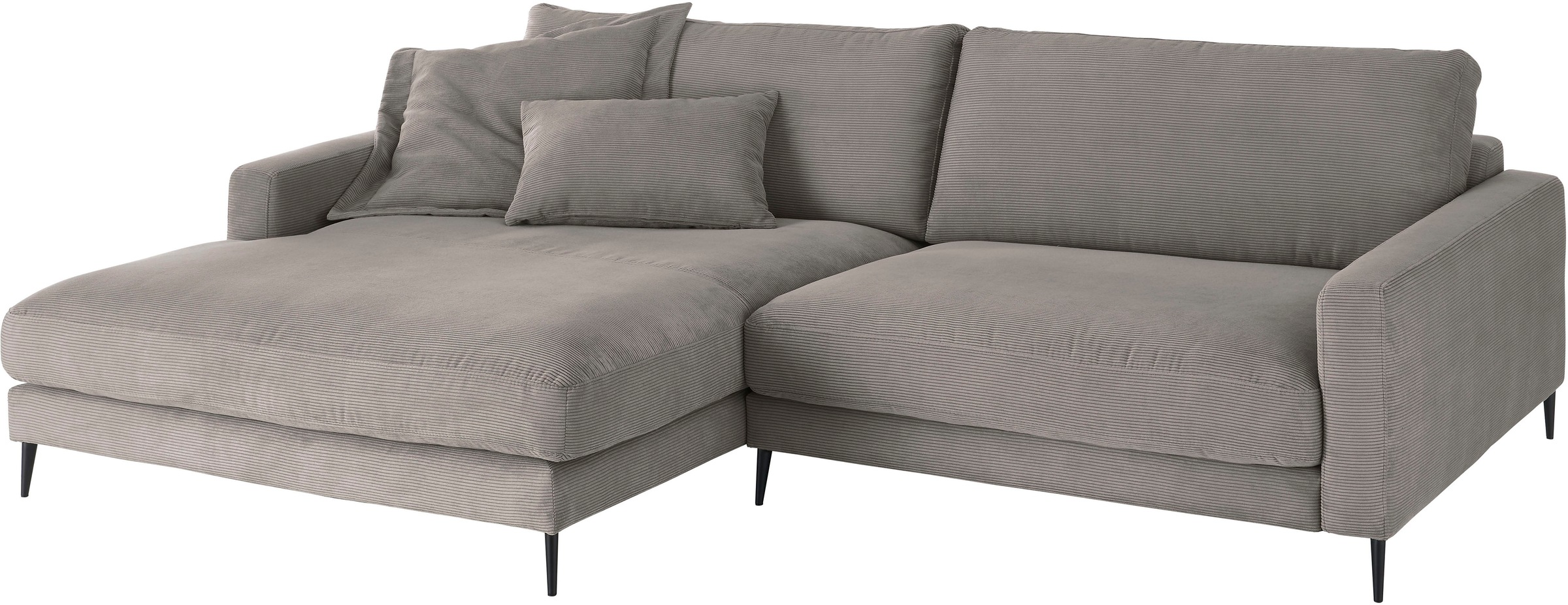 INOSIGN Ecksofa »Downtown, B/T/H: 272/190/84 cm L-Form«, weicher Sitzkomfort auch in Cord und Bouclé, incl. Zierkissen