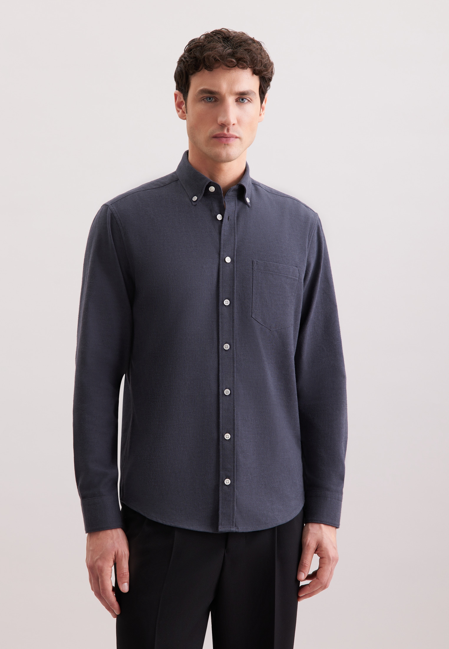 seidensticker Flanellhemd, Regular 1/1 Button-Down-Kragen Uni günstig online kaufen