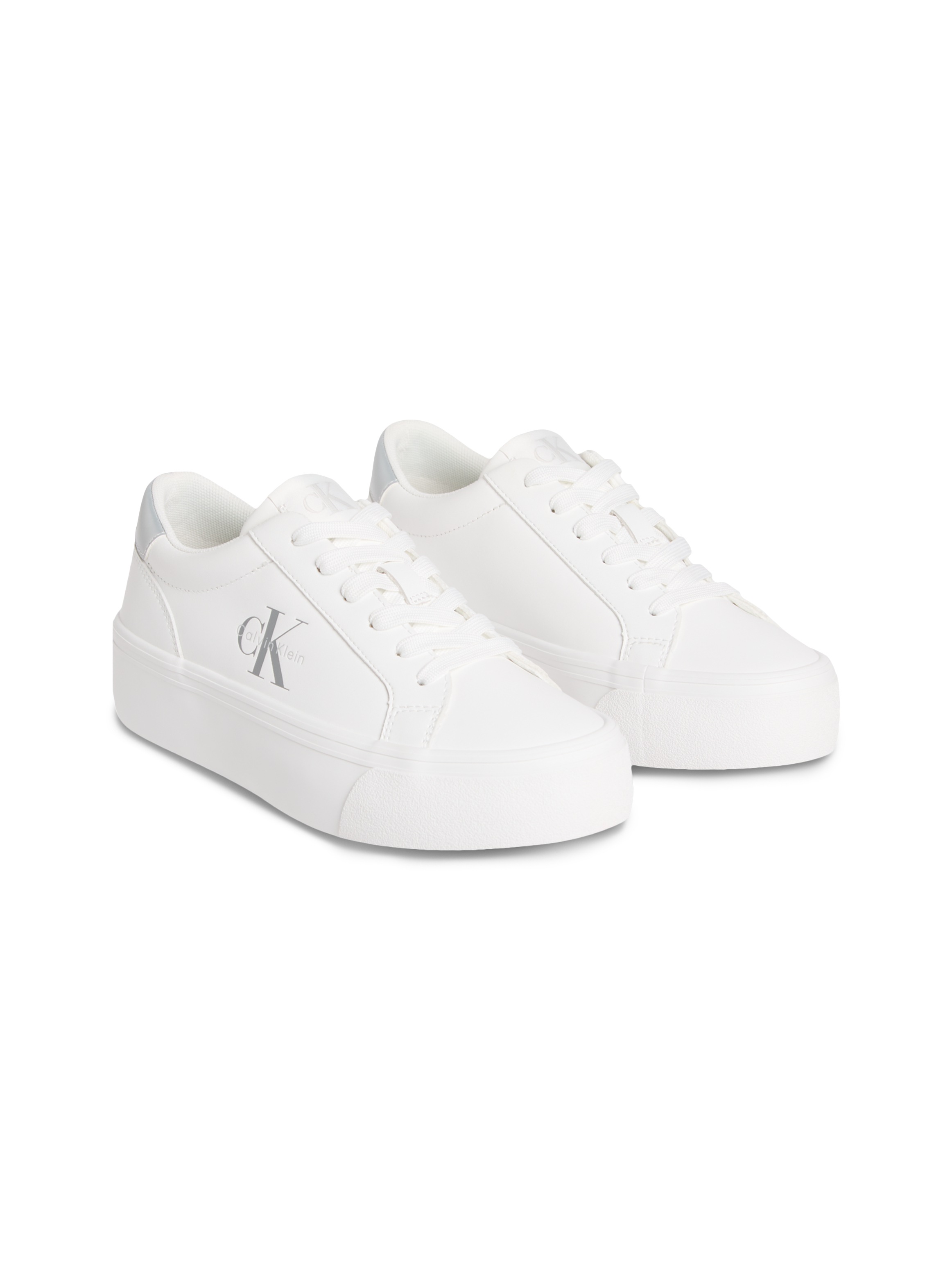 Calvin Klein Jeans Plateausneaker "VULC FLATF LTH SILVER LOGO TAG" Halbschuh, Schnürschuh, Freizeitsneaker mit Logoschriftzug