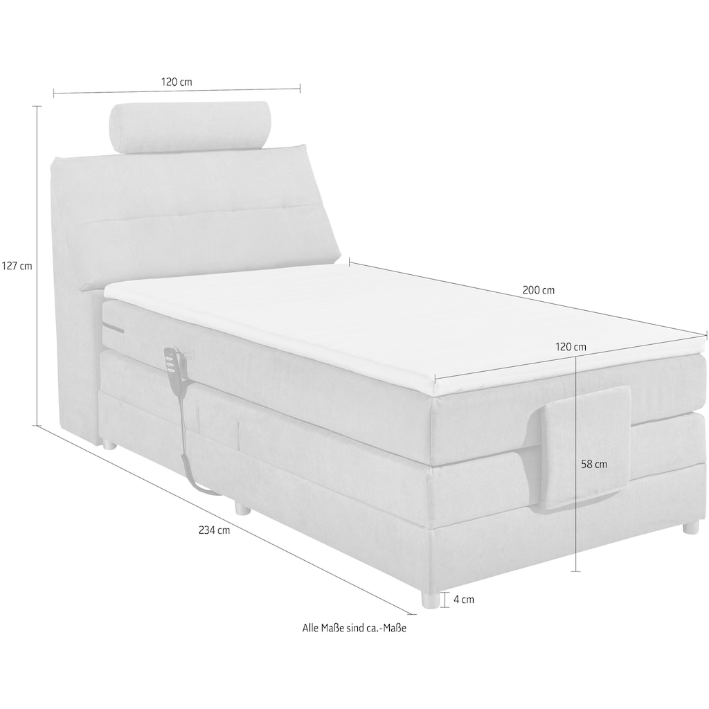 ED EXCITING DESIGN Boxspringbett »Palermo«, inkl. Motor, Topper, Kopfstütze und Stauraum im Kopfteil