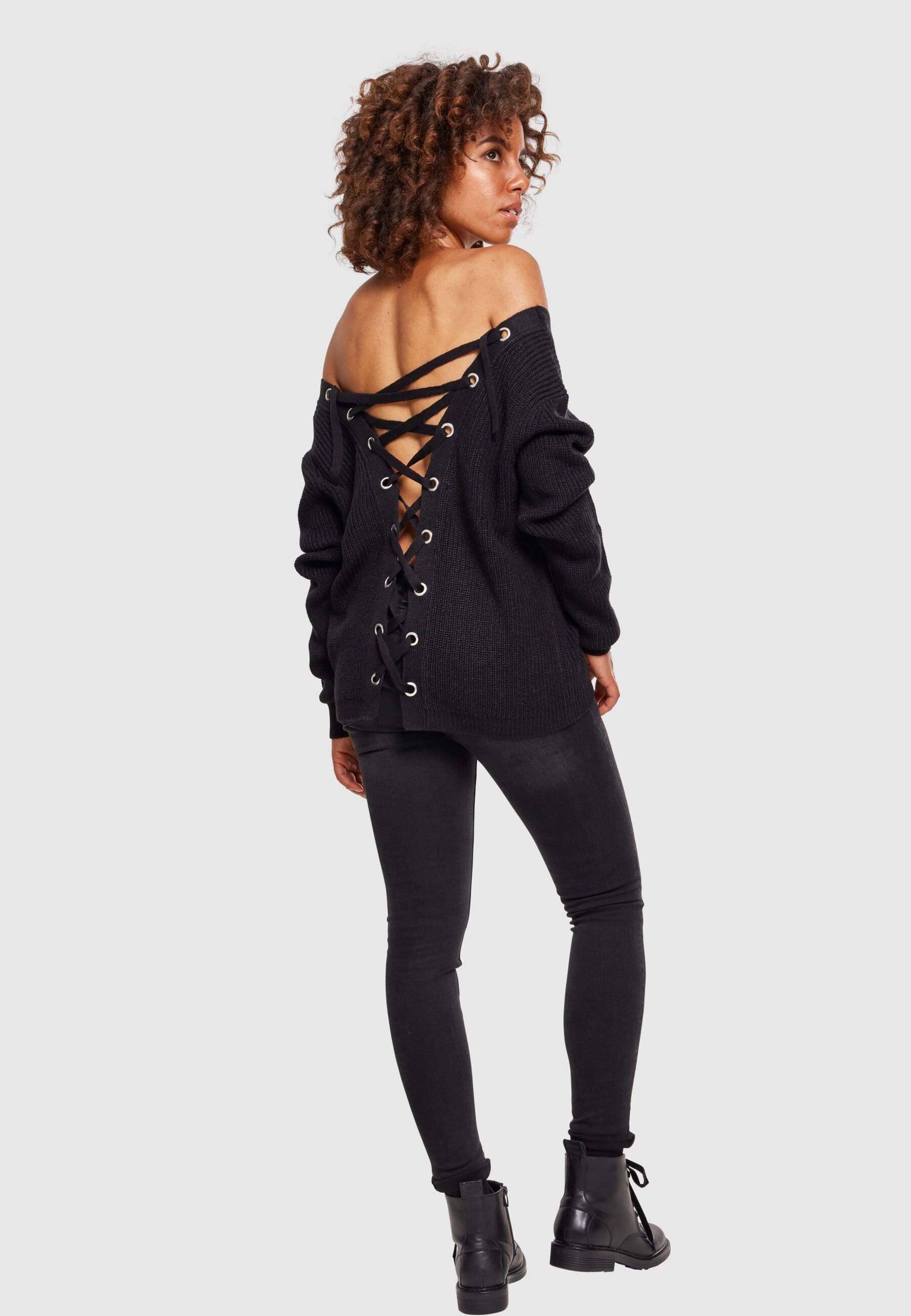 URBAN CLASSICS Rundhalspullover »Urban Classics Damen Ladies Back Lace Up Sweater«