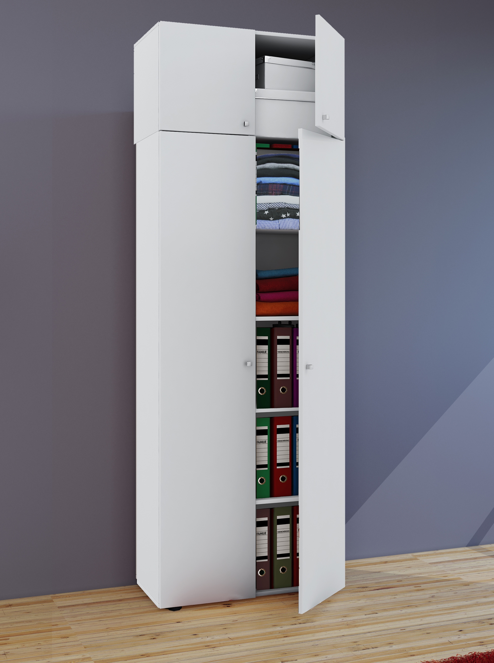VCM Kleiderschrank »VCM Holz Kleiderschrank | Schrank mit 6 Fächern und Drehtüren | erweiterbar | Maße ca B. 70 x H. 218 x T. 40 cm - Vandol«, (1 St.)