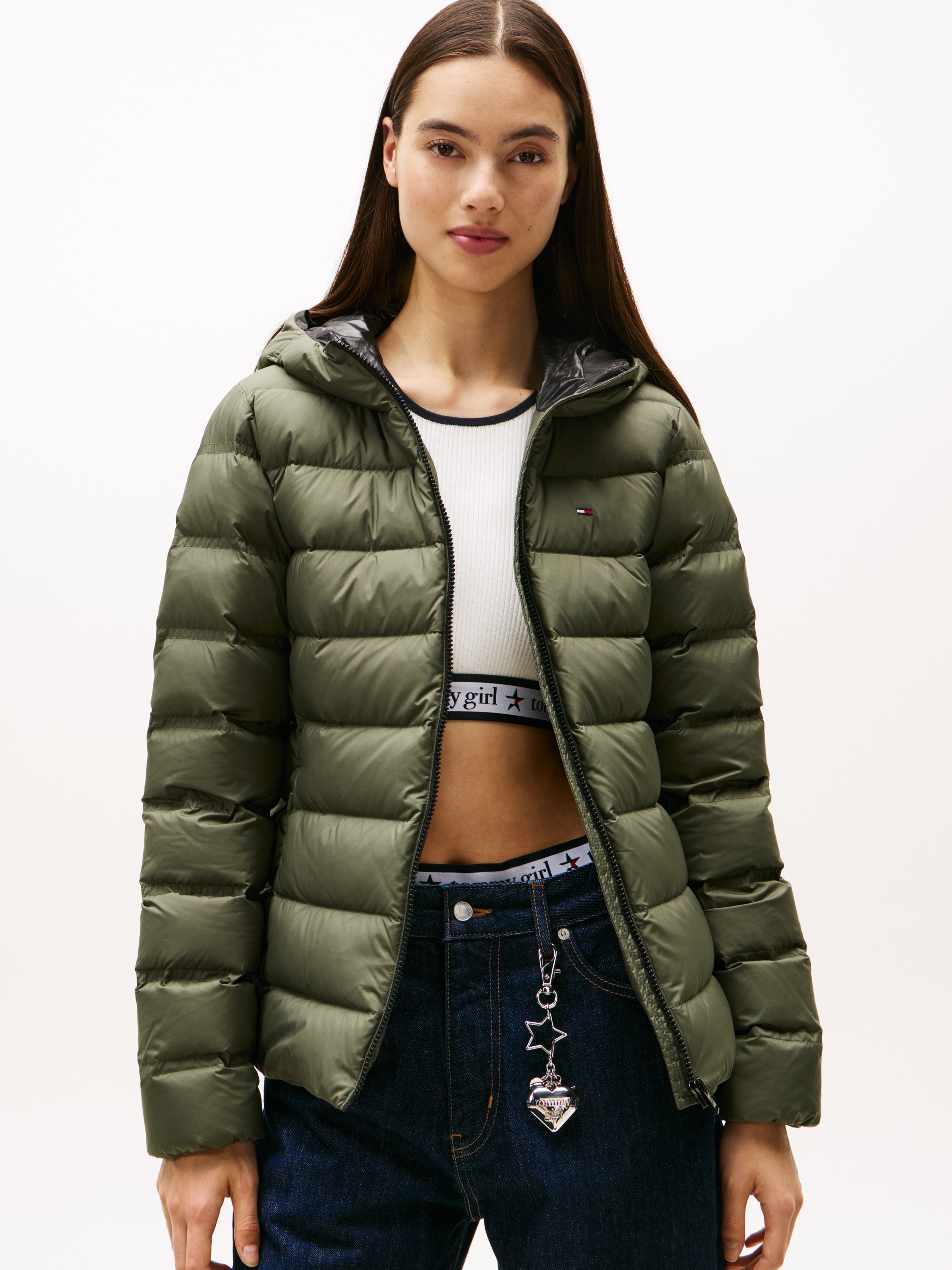 Tommy Jeans Steppjacke "TJW SLIM HOOD PRNT DOWN JCKT EXT" mit Kapuze günstig online kaufen