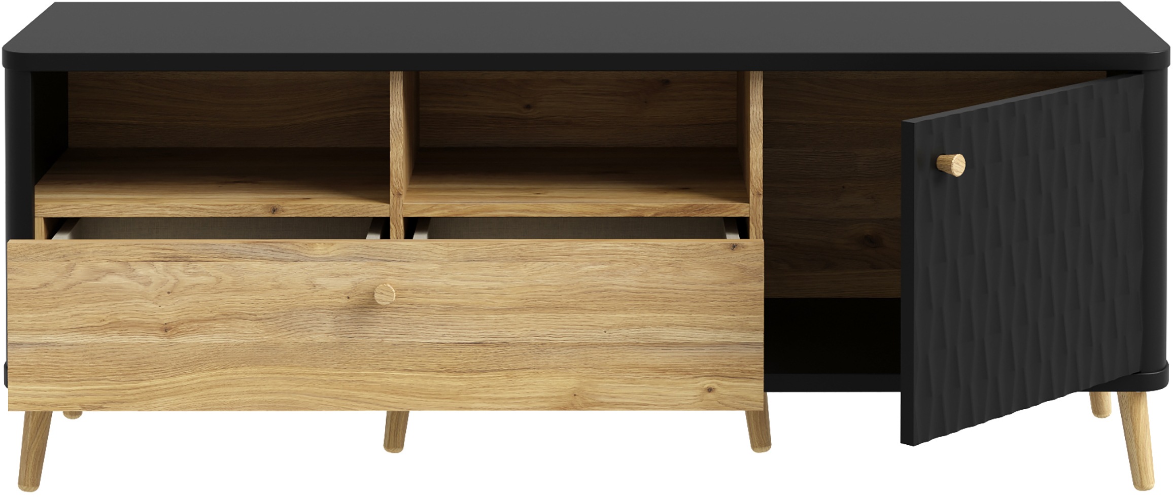 FORTE Lowboard »Fixsmile«, modernes TV-Board, TV-Schrank, Echtholzbein, Strukturfront