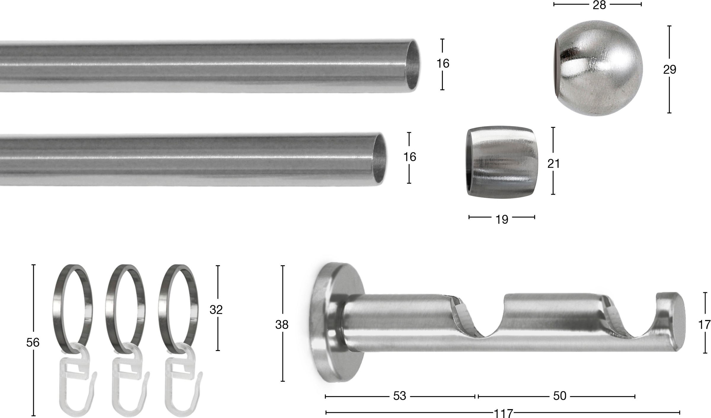 GARESA Gardinenstange "KUGEL" Ø 16 mm 2 läufig-läufig Wunschmaßlänge;Träger günstig online kaufen