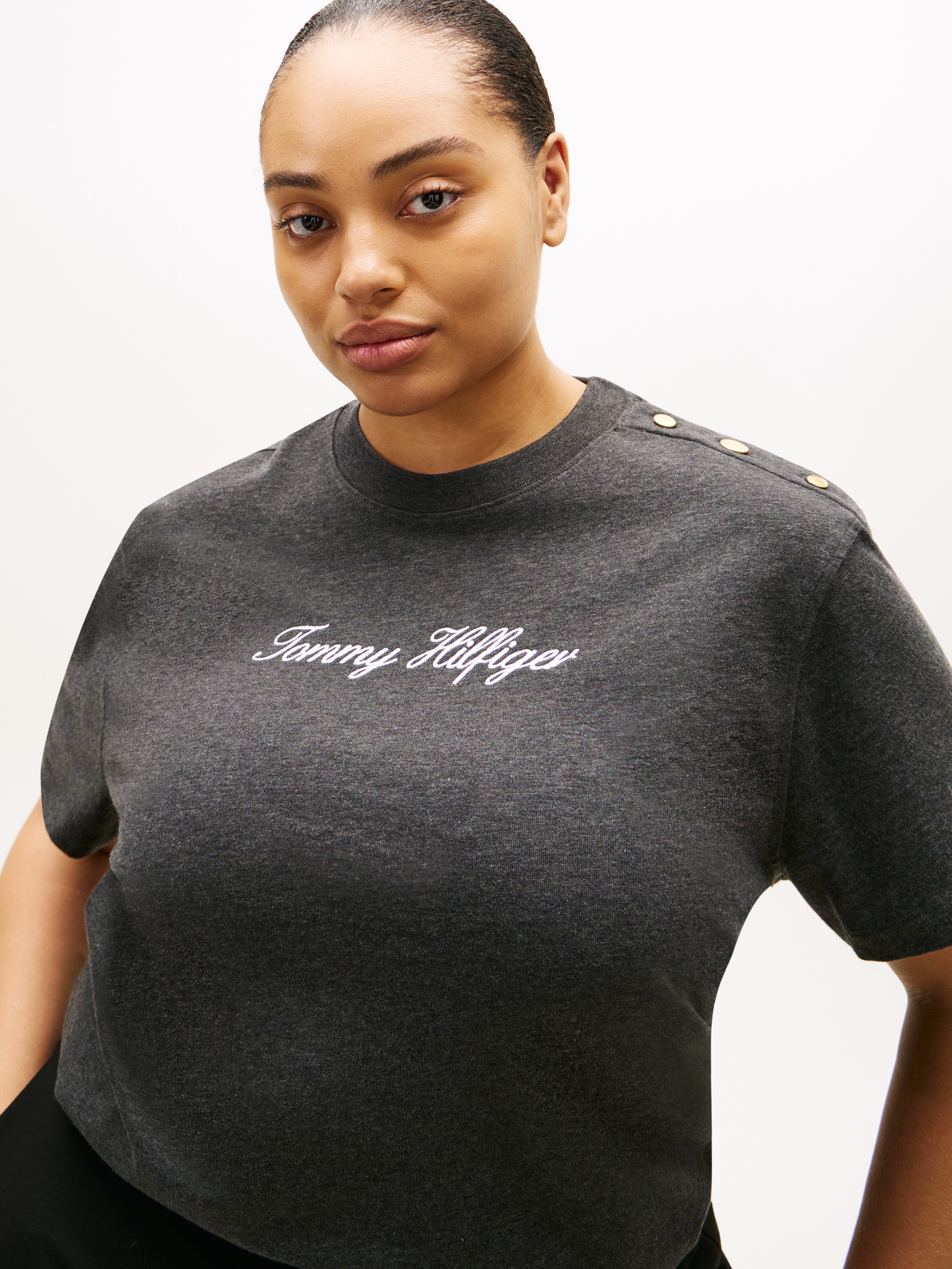 Tommy Hilfiger Curve Kurzarmshirt »CRV GOLD BTN SCRIPT MDRN SS TEE«