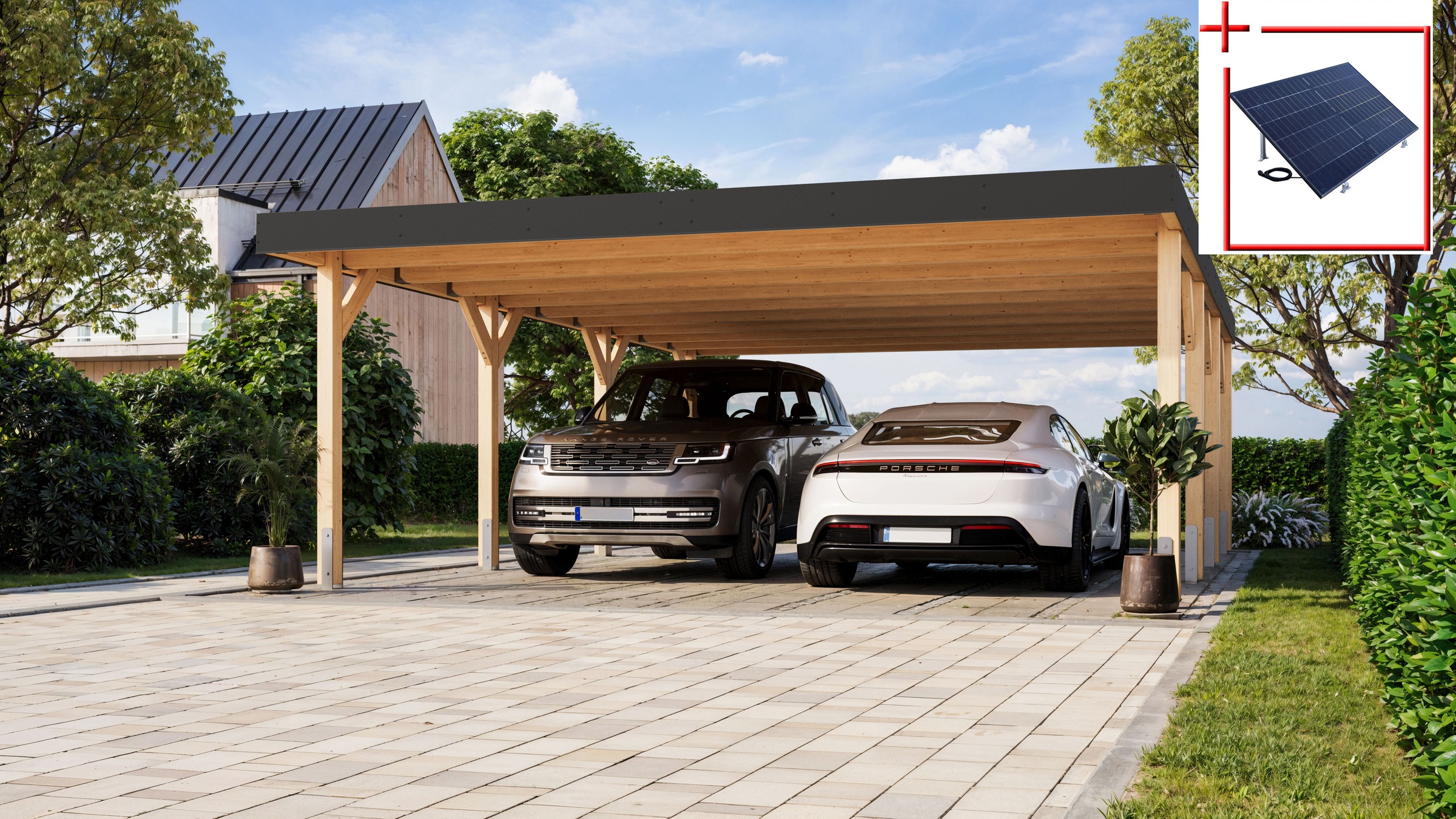 Doppelcarport KARIBU, beige, Carports, aus kesseldruckimprägniertem Massivholz