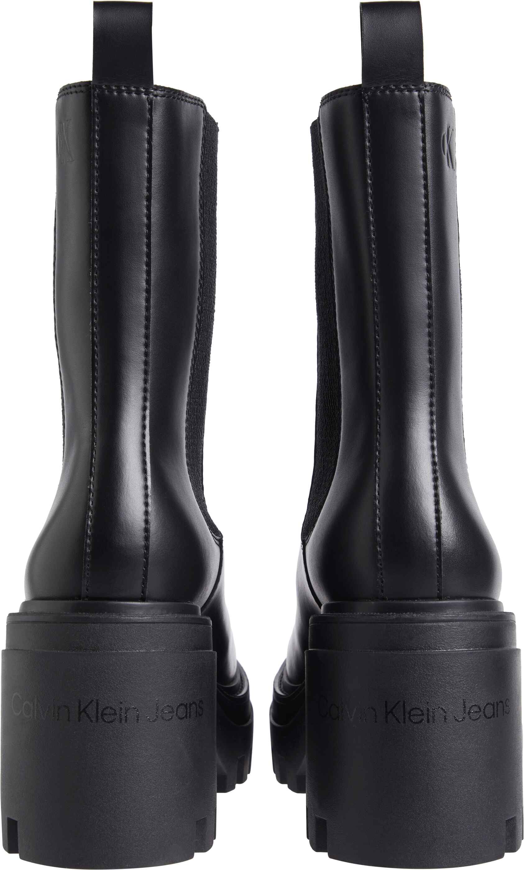 Calvin Klein Jeans Chelseaboots »CHUNKY HEELED CHELSEA LTH«, Stiefelette, Schlupfboots, Blockabsatz, mit Anziehlasche