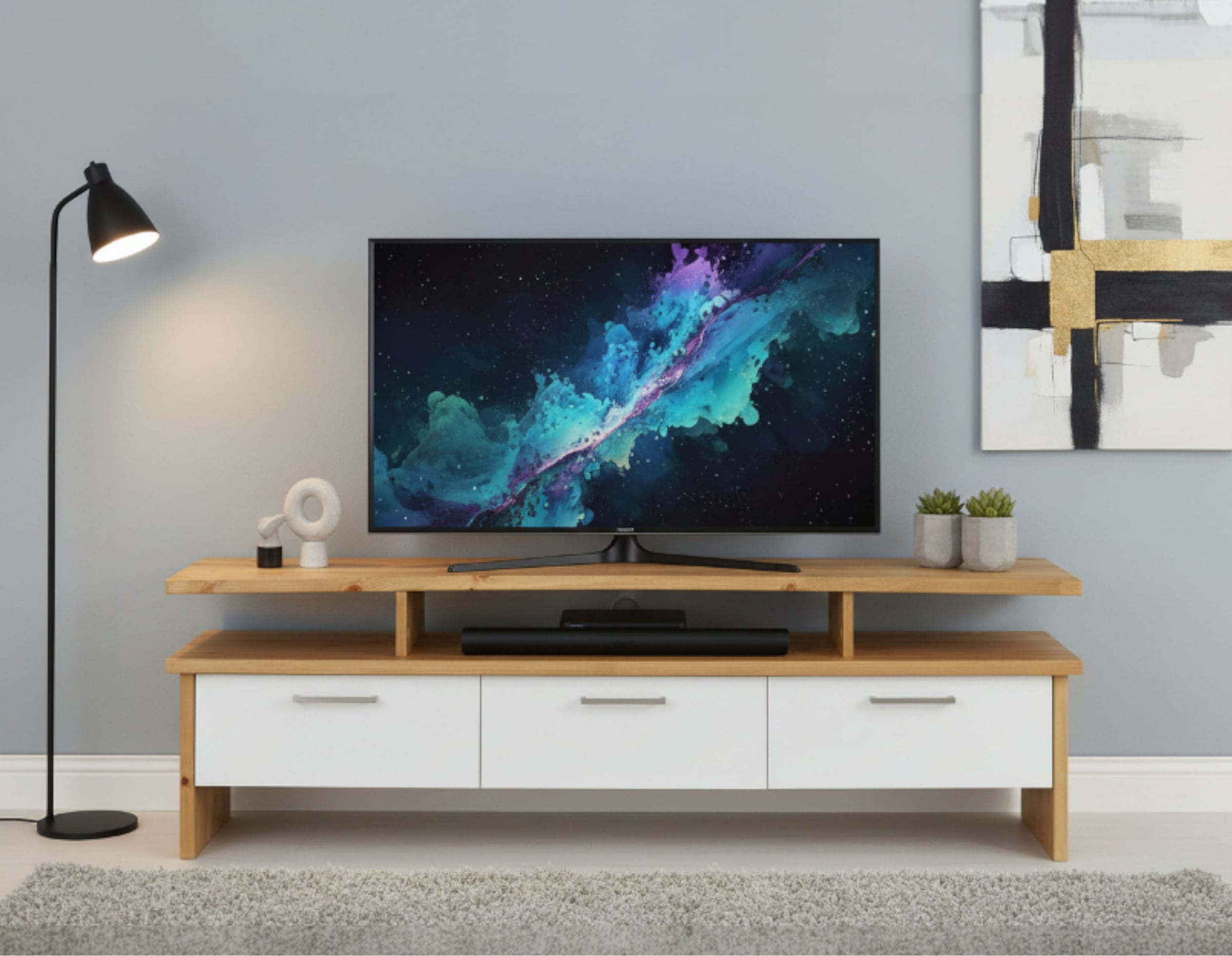 Home affaire TV-Board "Ixo" Breite 148 cm, mit 3 Schubladen, aus masiver Ki günstig online kaufen