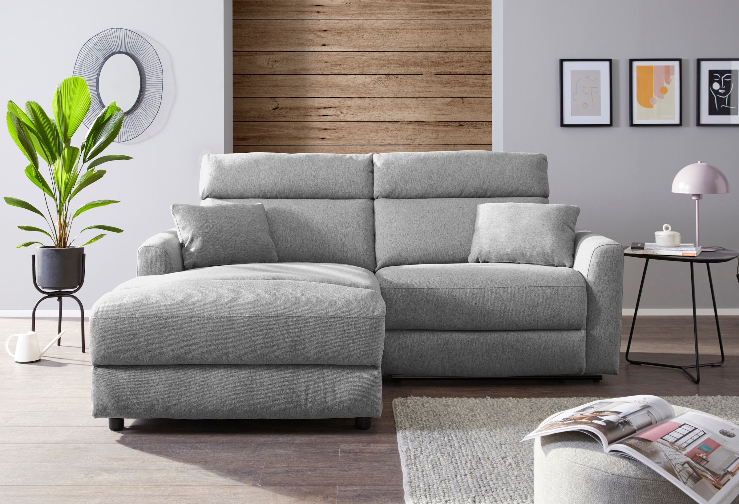 INOSIGN Ecksofa »JENNA, L-Form, 209cm, manuelle u. elektrische Funktion, mit USB A/C,«, Liegefunktion 105°-150°, Federkern, Struktur fein