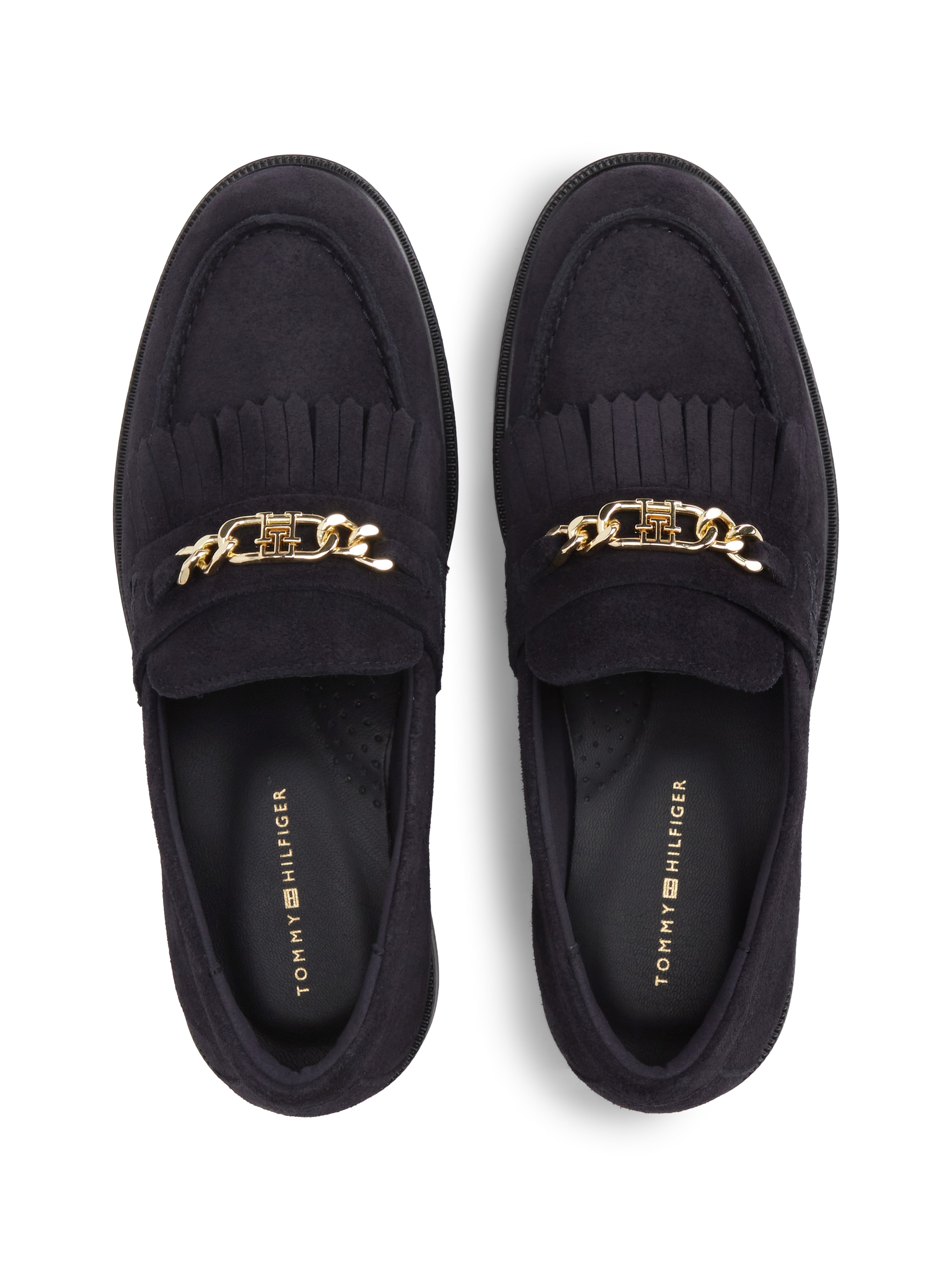Tommy Hilfiger Loafer »TH CHAIN FRINGE SUEDE LOAFER«  Blockabsatz, Slipper mit modischen Fransen
