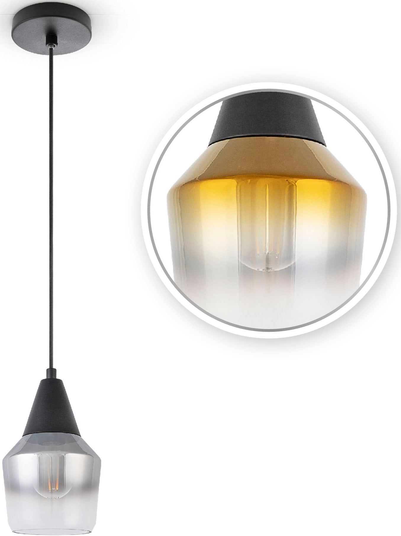 Paco Home Pendelleuchte »DIANA«, Leuchtmittel E27 | ohne Leuchtmittel, Esstisch Deckenlampe Glas Lampenschirm Modern Vintage Industrial E27