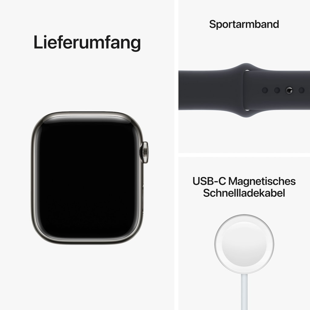 Apple Watch »Watch Series 8 GPS + Cellular 45mm Edelstahl Sportarmband«