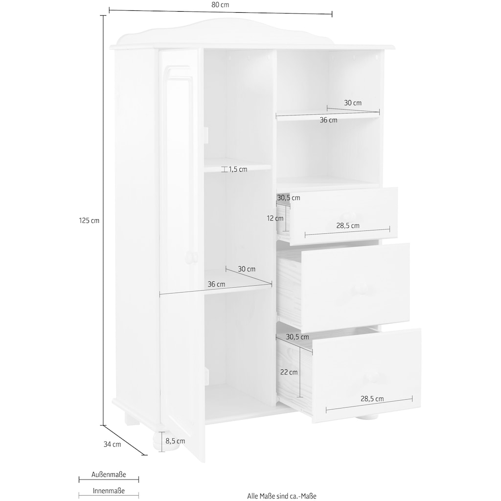 Home affaire Highboard »Mette«, mit 3 Schubladen und verstellbaren Einlegeböden
