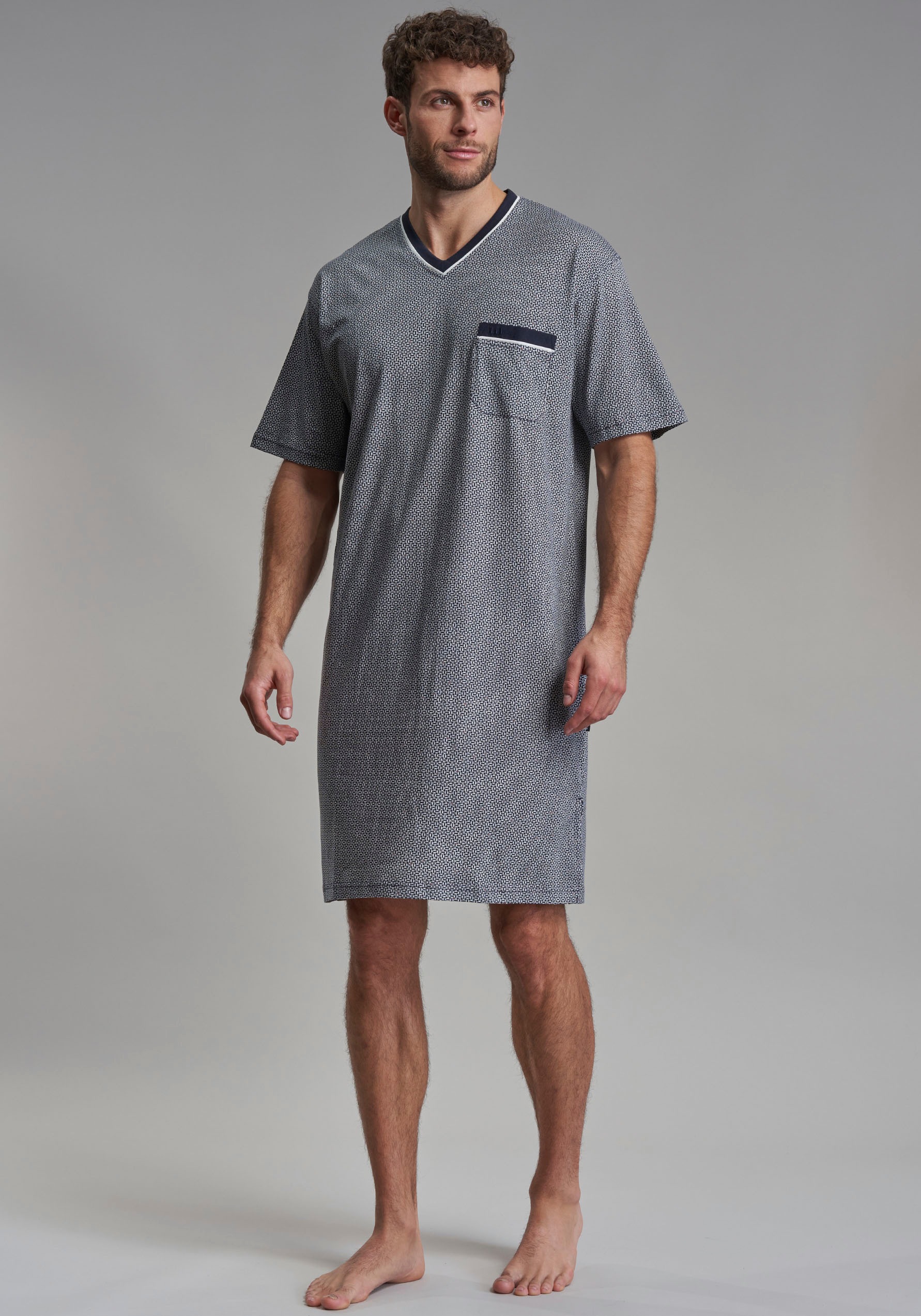 GÖTZBURG Nachthemd "Brooklyn" Brusttasche V-Ausschnitt, Kurzarm, Brusttasch günstig online kaufen