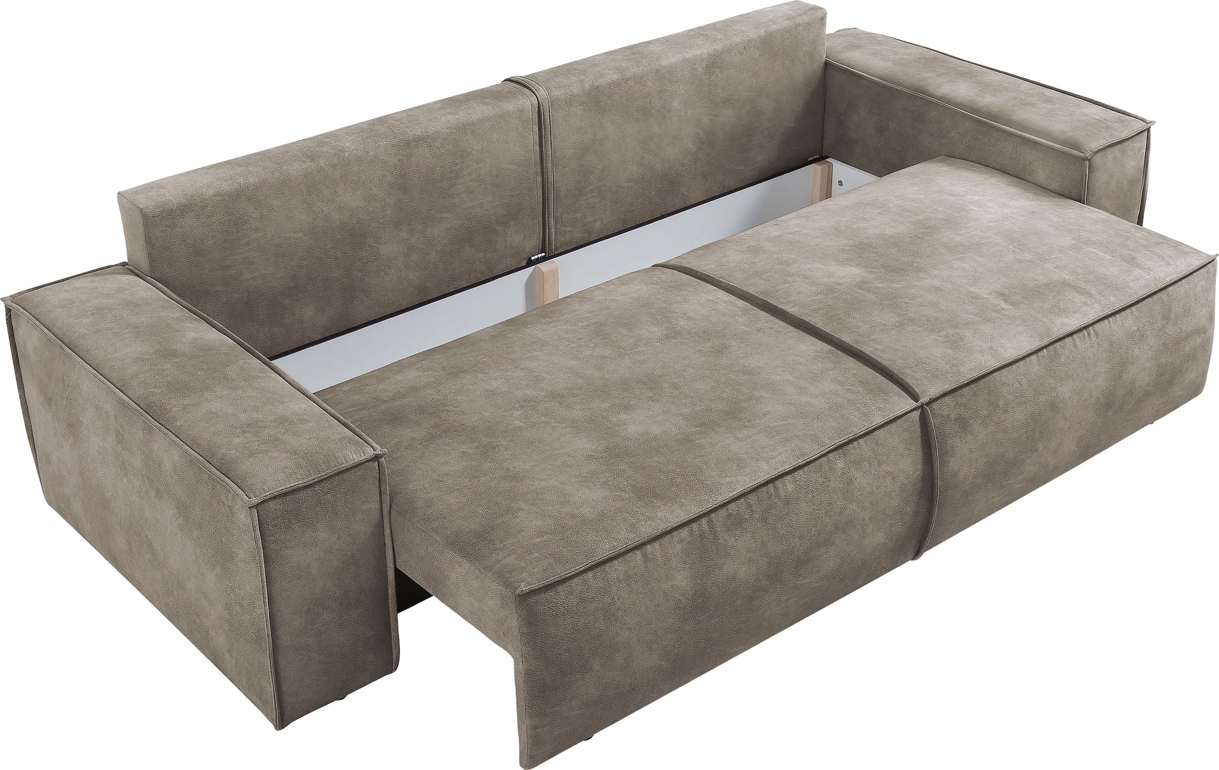 Home affaire 3-Sitzer »SHERWOOD Schlafsofa (257cm) Cord, Samtvelours, Vintage-Lederoptik«, Schlaffunktion mit Bettkasten (ca. 136/200cm)