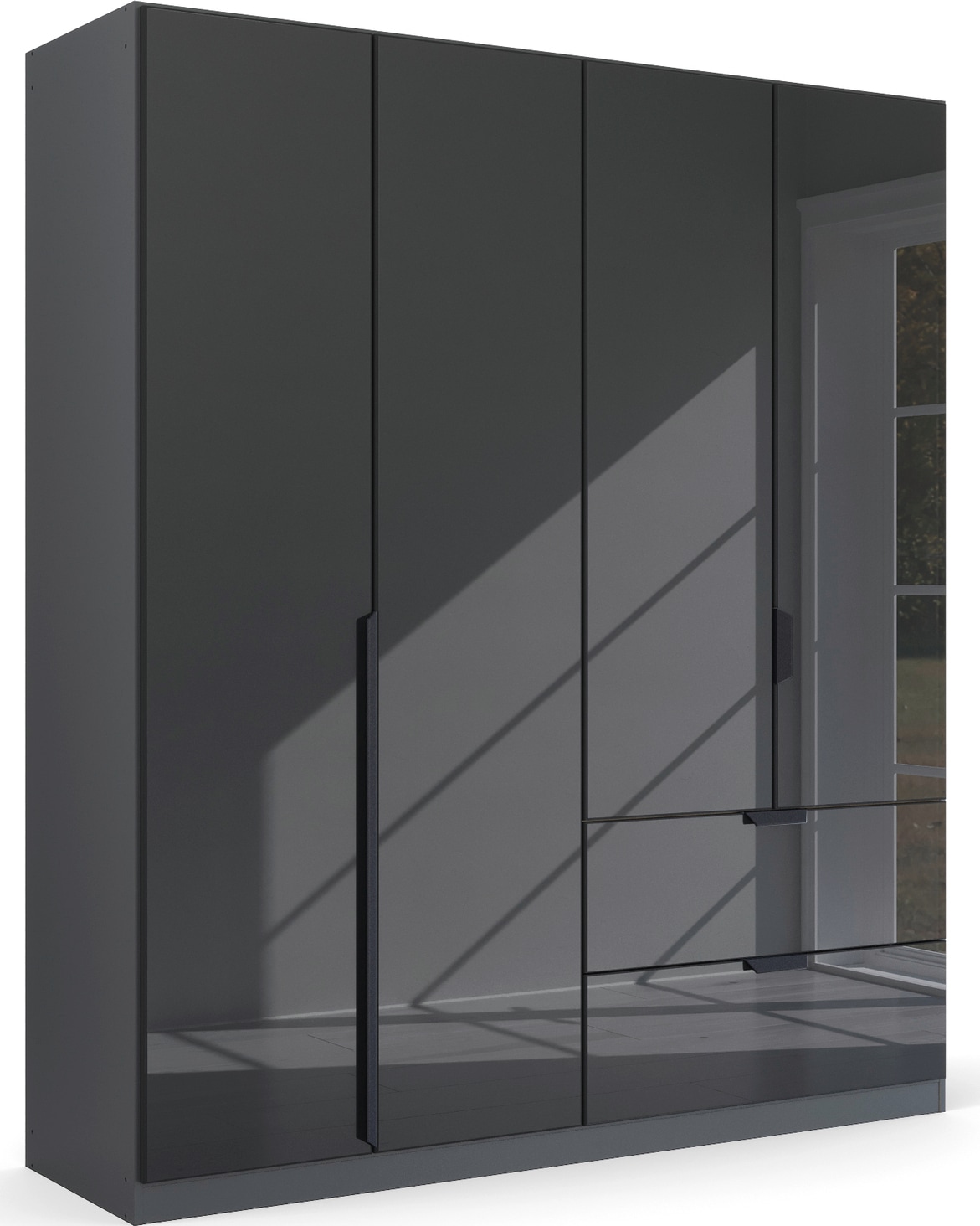 rauch Drehtürenschrank "Kleiderschrank Schrank Garderobe Ankleide MODERN BY QUADRA SPIN" Breiten: 181/226/271 cm, Höhe 210 cm, mit hochwertiger Glasfront und Stangengriff MADE IN GERMANY