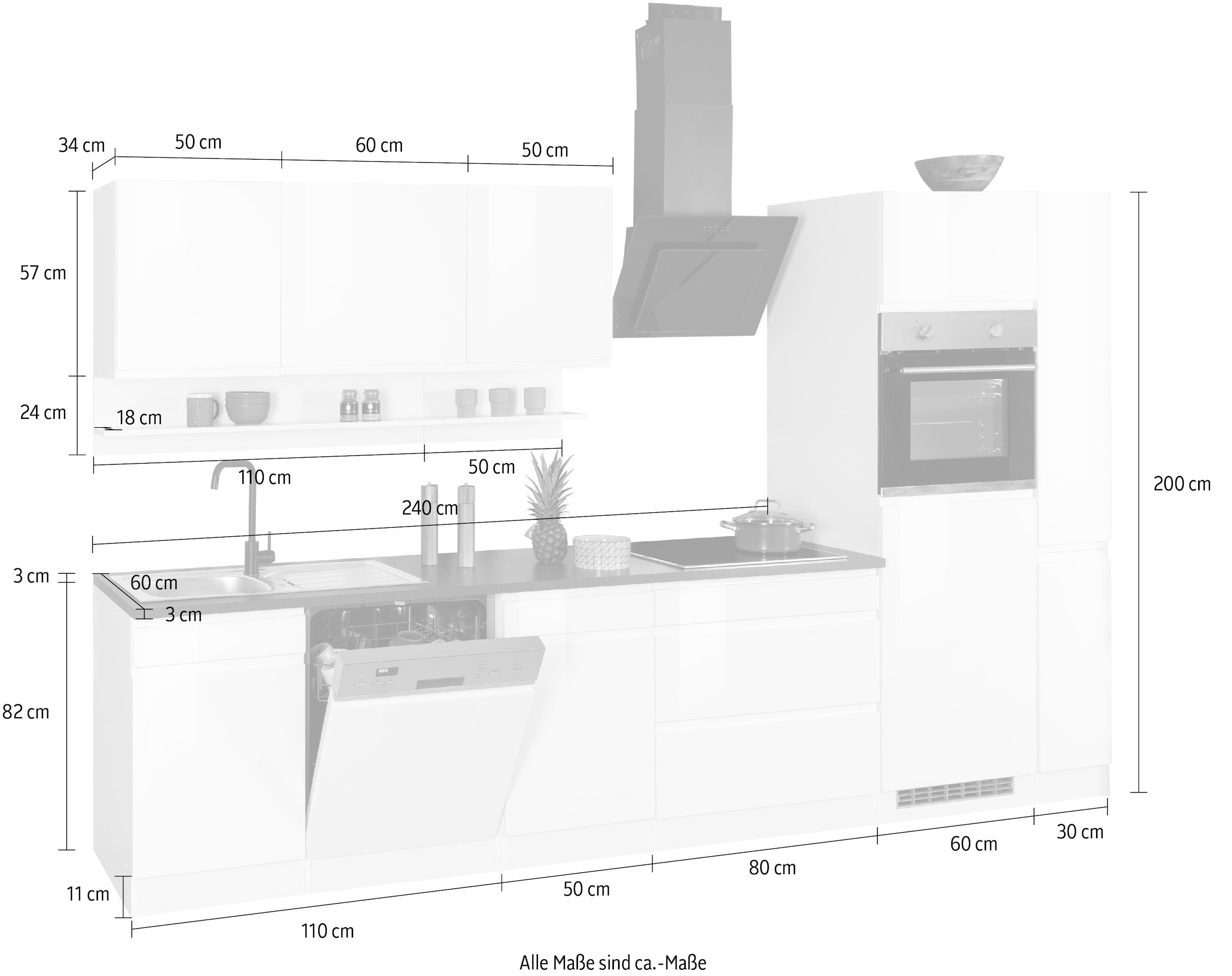 HELD MÖBEL Küchenzeile »KS-Virginia«, Breite 330 cm, mit E-Geräten