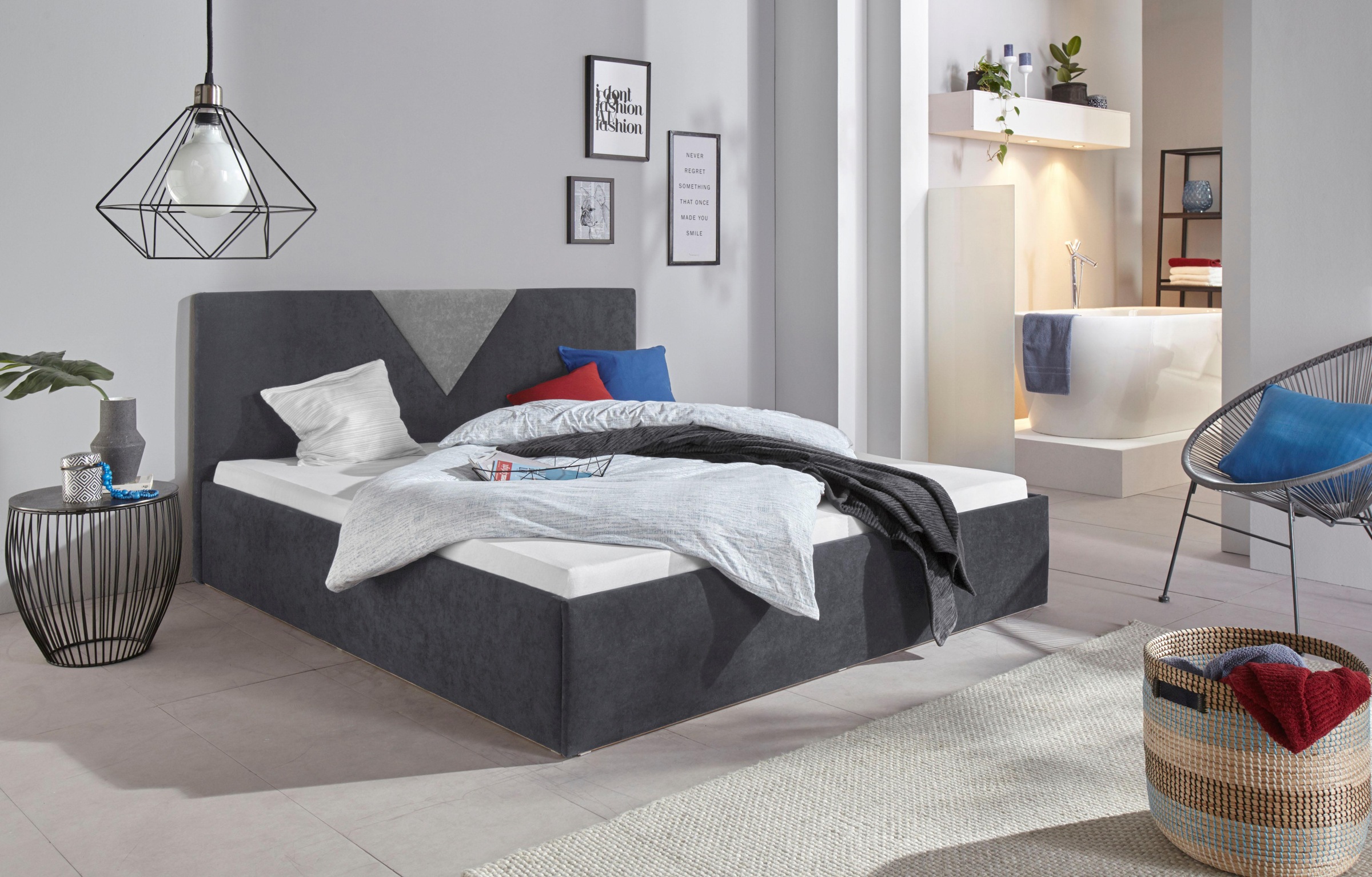 Polsterbett "Malibu", grau (anthrazit, grau), B:192cm L:212cm, Bezug Bett: Microfaser (100% Polyester);Bonnell-Federkernmatratze: 51% Polypropylen, 39% Polyester und 10% Baumwolle;Kaltschaummatratze: 100% Polyester, Bezug abnehm- und waschbar bis 60C, WES 6