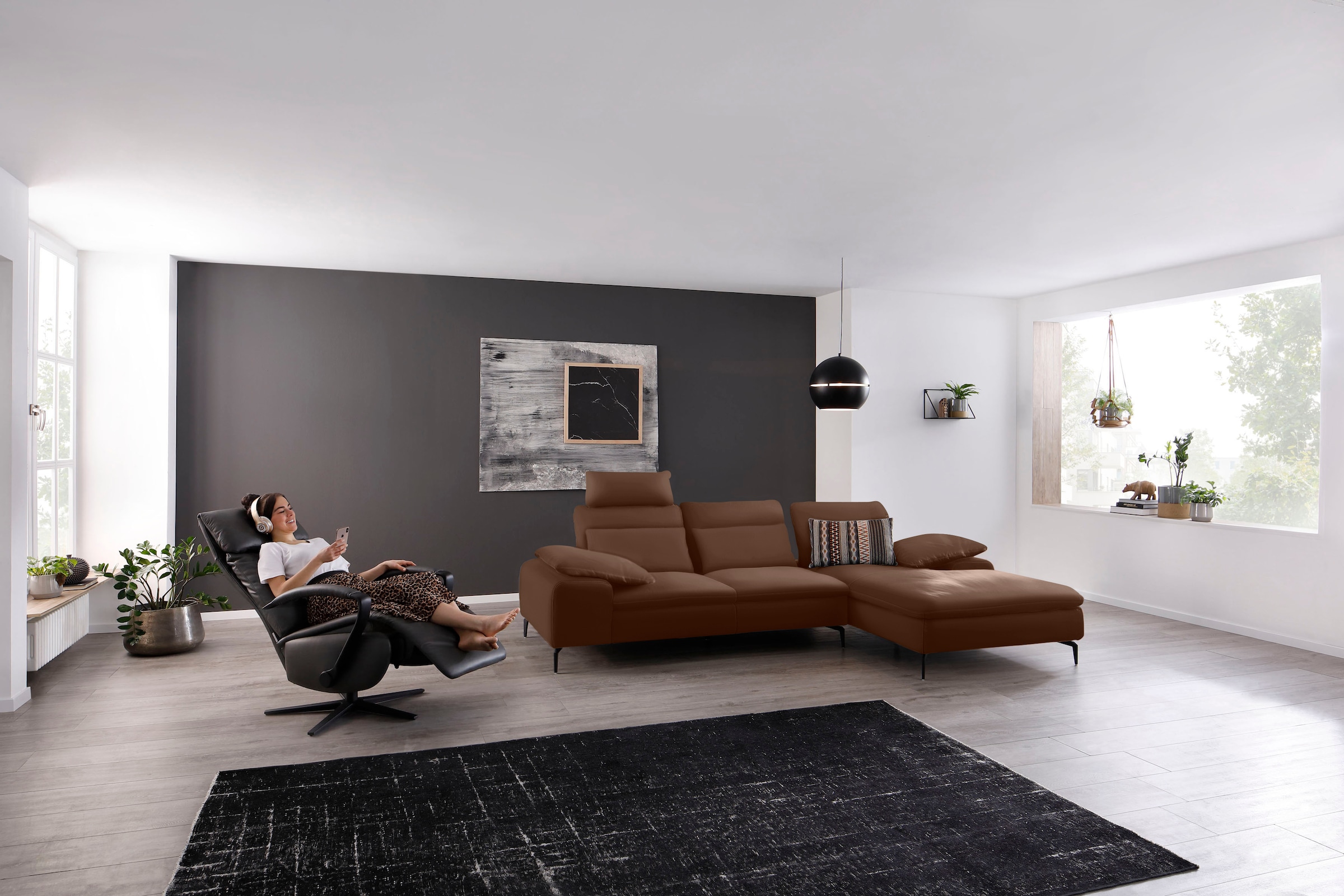 W.SCHILLIG Ecksofa "valentinoo, Designsofa, bequem, elegant und zeitlos, L-Form" inklusive Hocker, mit Sitztiefenverstellung, Breite 299 cm