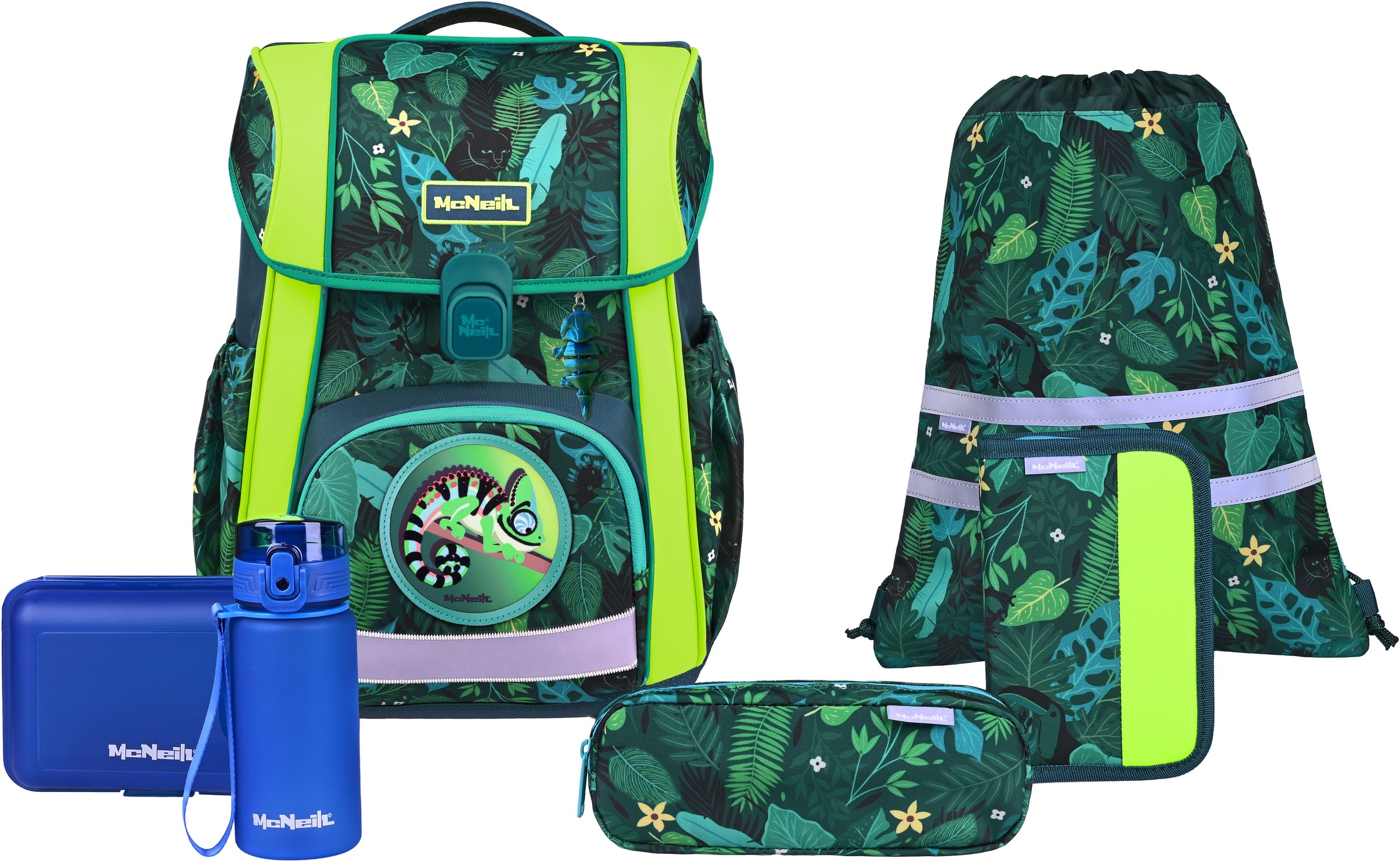 MCNEILL Kinder Schulranzen "Bravo, inkl. Etui, Turnbeutel"tropic, Polyester, Rucksäcke