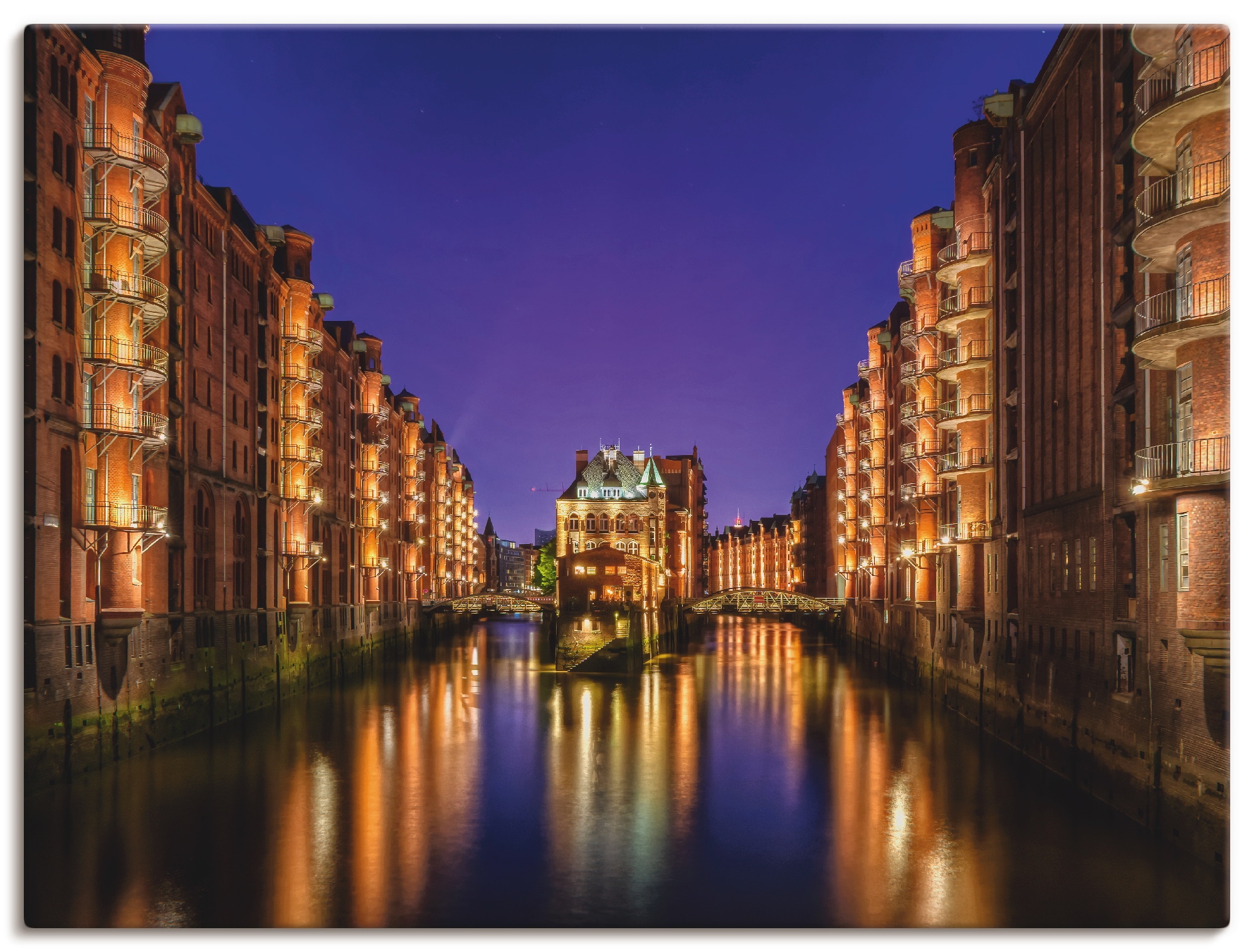 bei oder St.), in Artland (1 BAUR als bestellen Größen Leinwandbild, »Hamburg Speicherstadt Wandbild Wandaufkleber Nacht«, Poster | versch. Gebäude,
