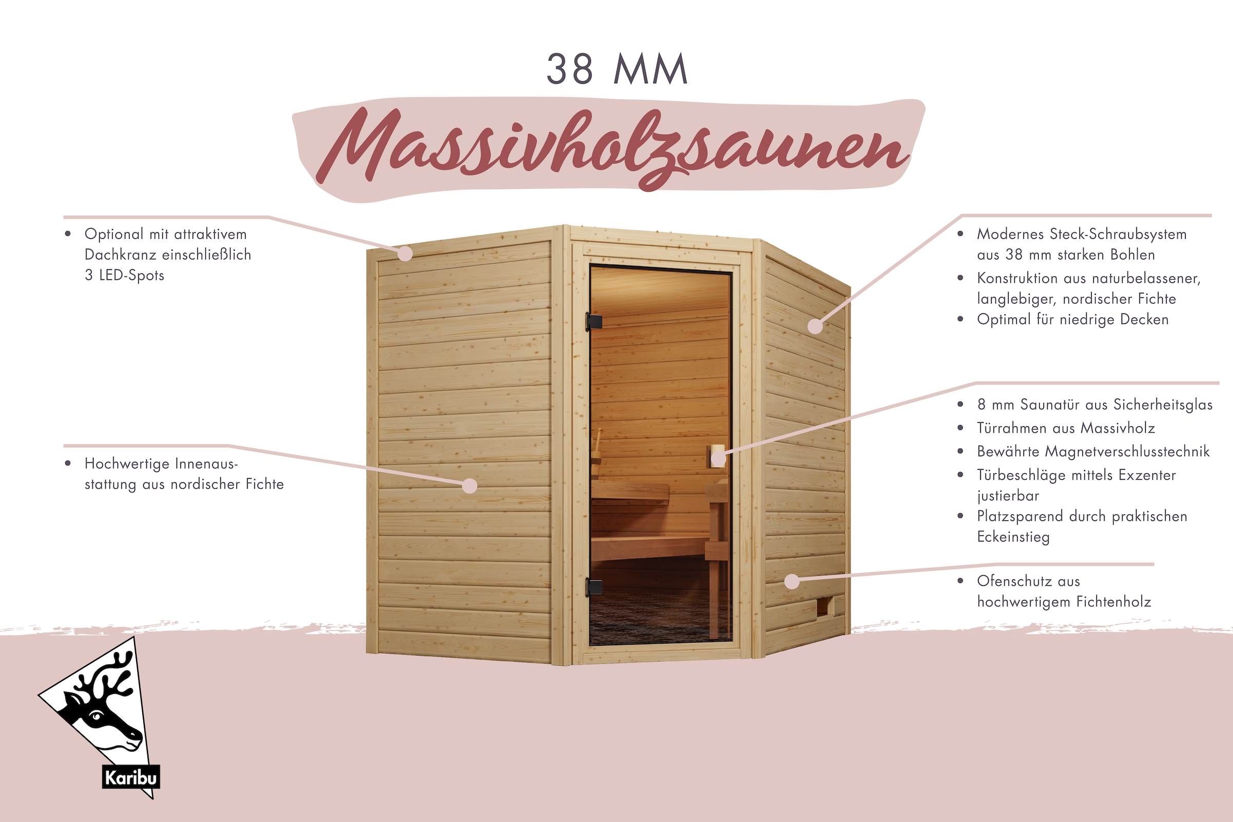Karibu Sauna »"Trixi" mit bronzierter Tür, naturbelassen«, aus hochwertiger nordischer Fichte