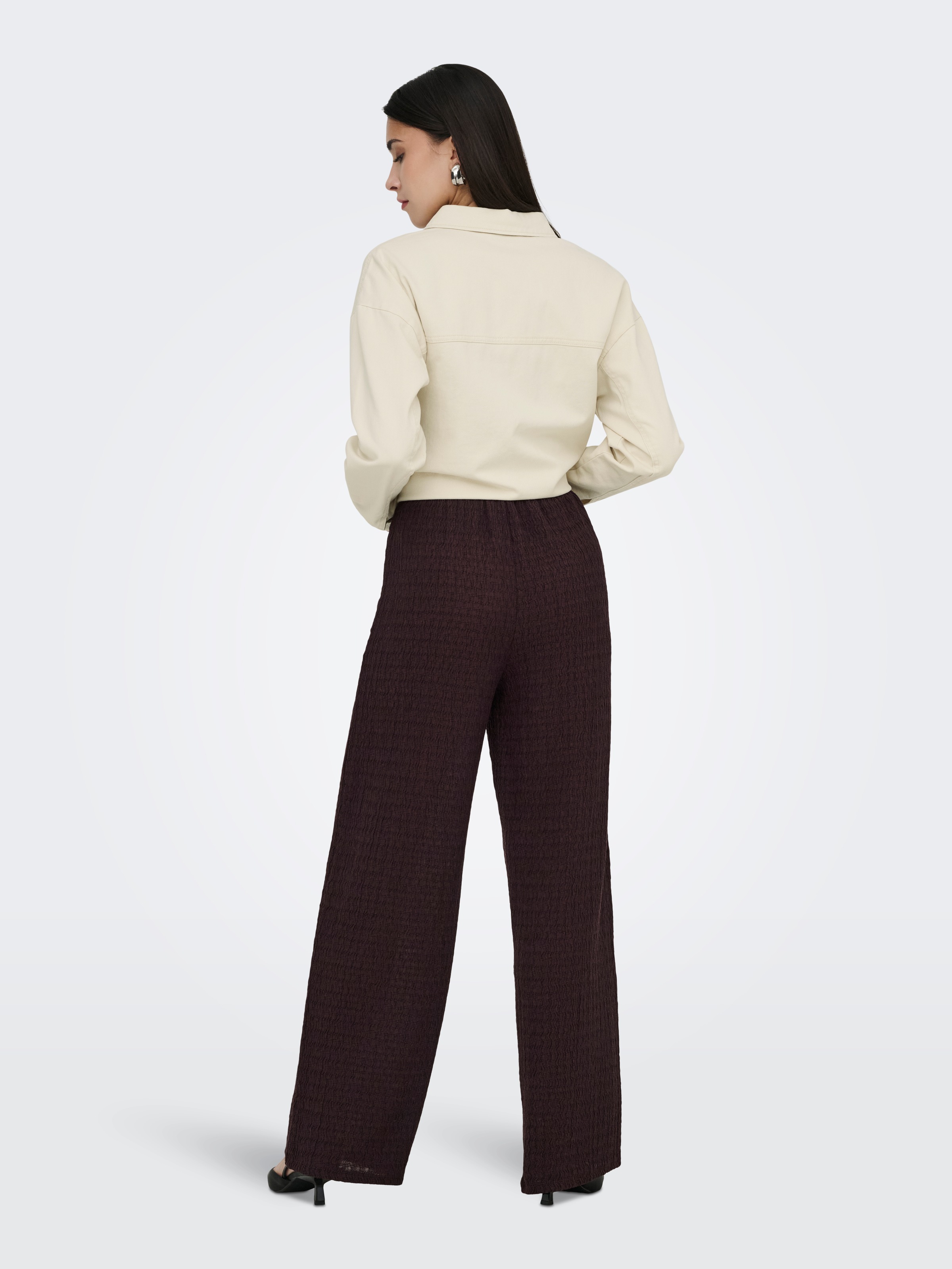 Schlupfhose ONLY "ONLILSE PANT STRUCTURE JRS NOOS", Damen, Gr. S, N-Gr, deep mahogany, Jersey, Obermaterial: 100% Polyester, unifarben, regular fit lang, Hosen Schlupfhose, Kunstfaser, regular fit 5