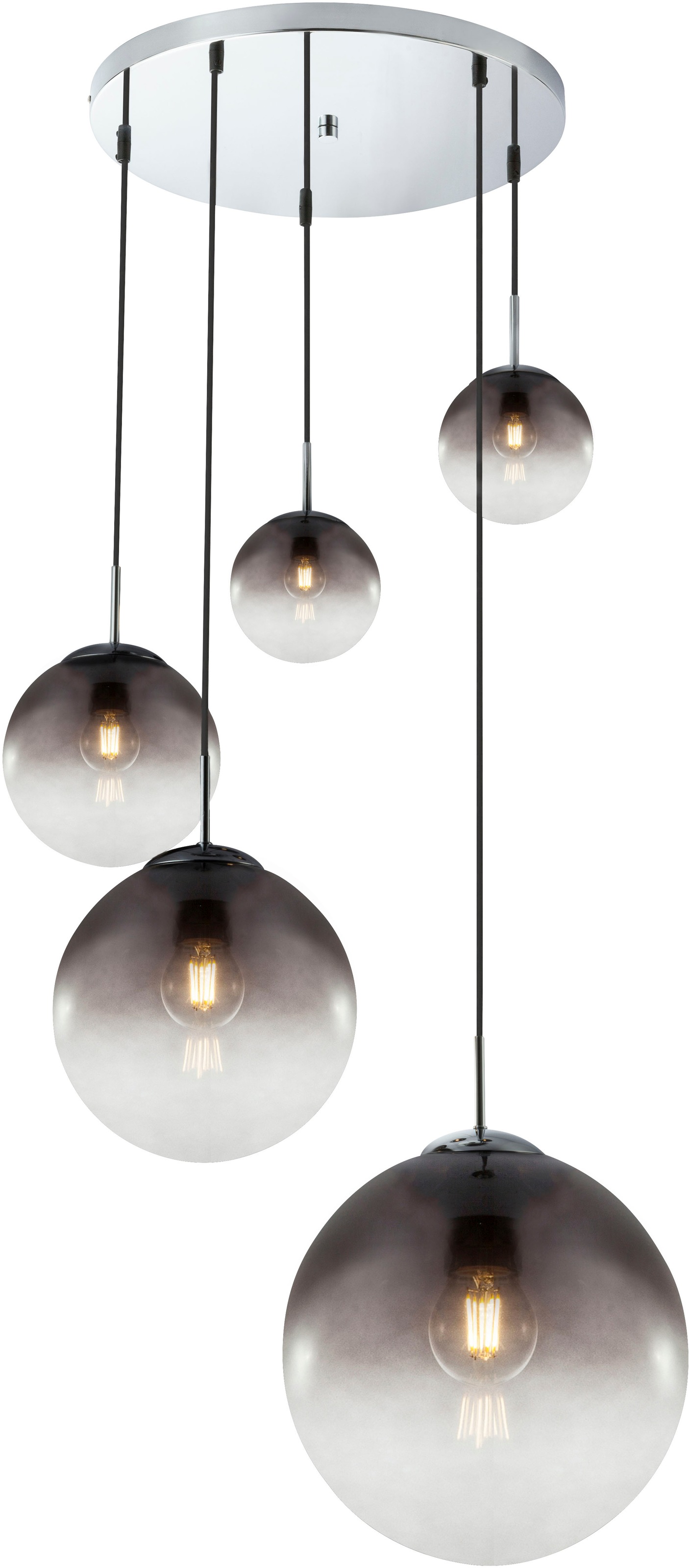 GLOBO LIGHTING Hängeleuchte »VARUS« E27 1 Stk. Verchromte Hängeleuchte mit 5 Glas-Kugeln, Höhe kürzbar
