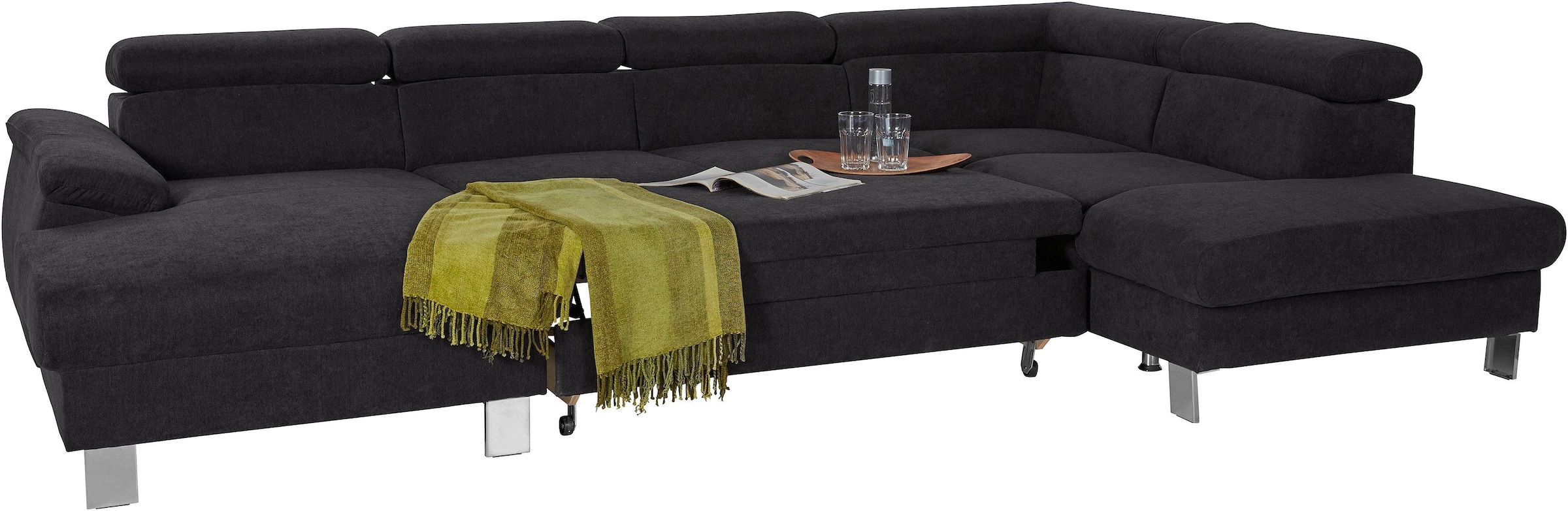 COTTA Polstergarnitur »Komaris«, (Set), Set: bestehend aus Wohnlandschaft und Hocker, Kopfteilverstellung