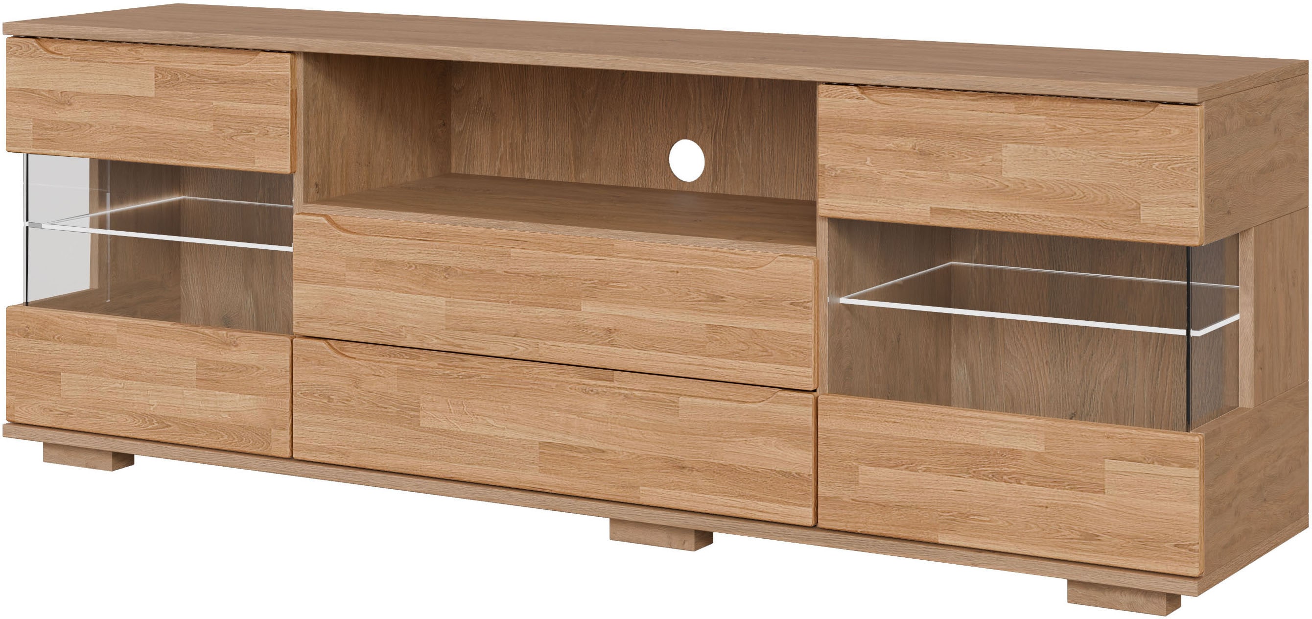 OTTO home Sideboard "VETRO Teilmassiv, Fronten Massivholz, Wohnzimmer, Stauraum,Griffmulde" B/T/H:180/40/63cm, 2Schubladen, 4 geschlossene & 2 offene Fächer