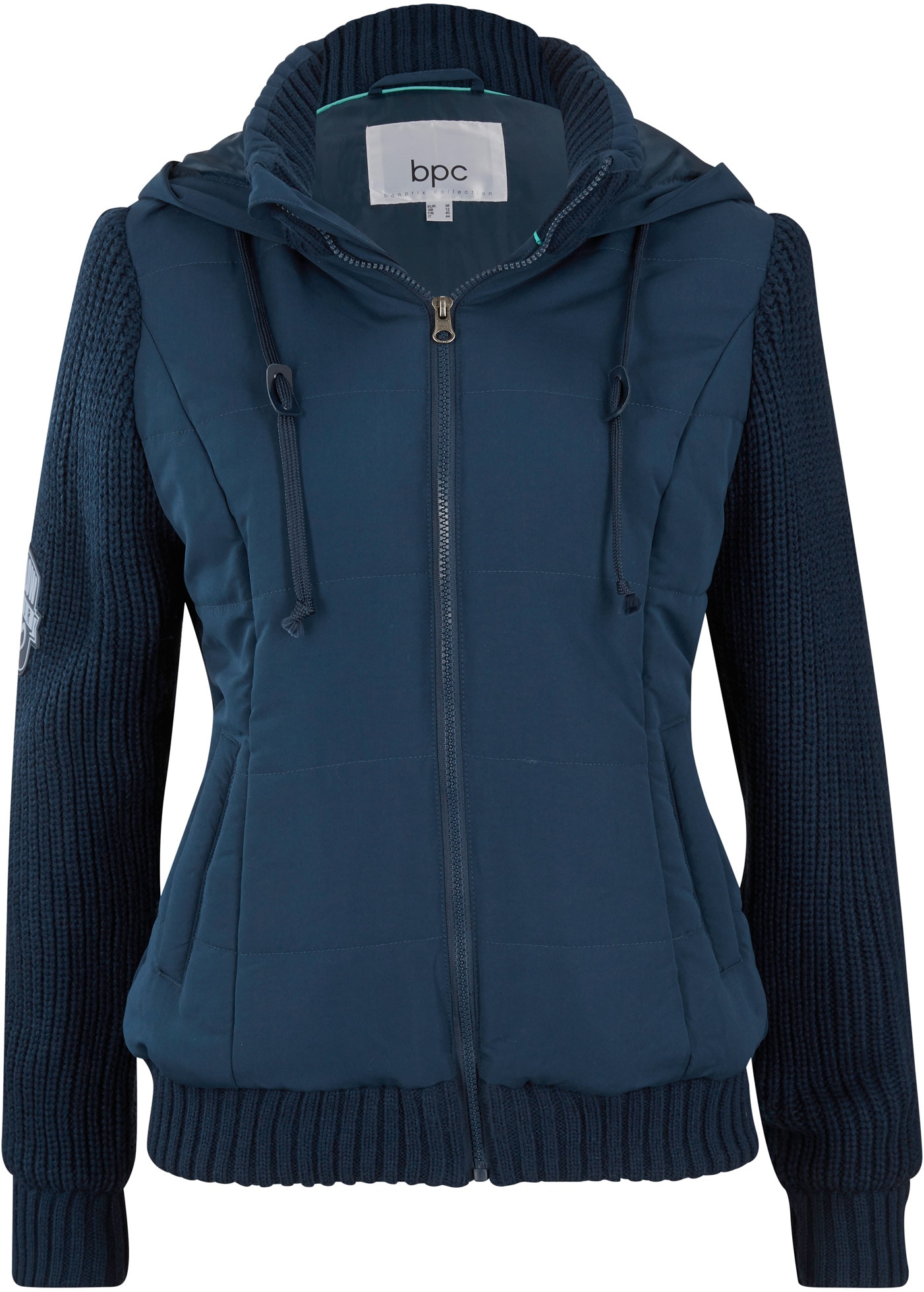 bonprix Kurzjacke mit Kapuze figurumspielende Passform, mit Strickärmeln und Kapuze