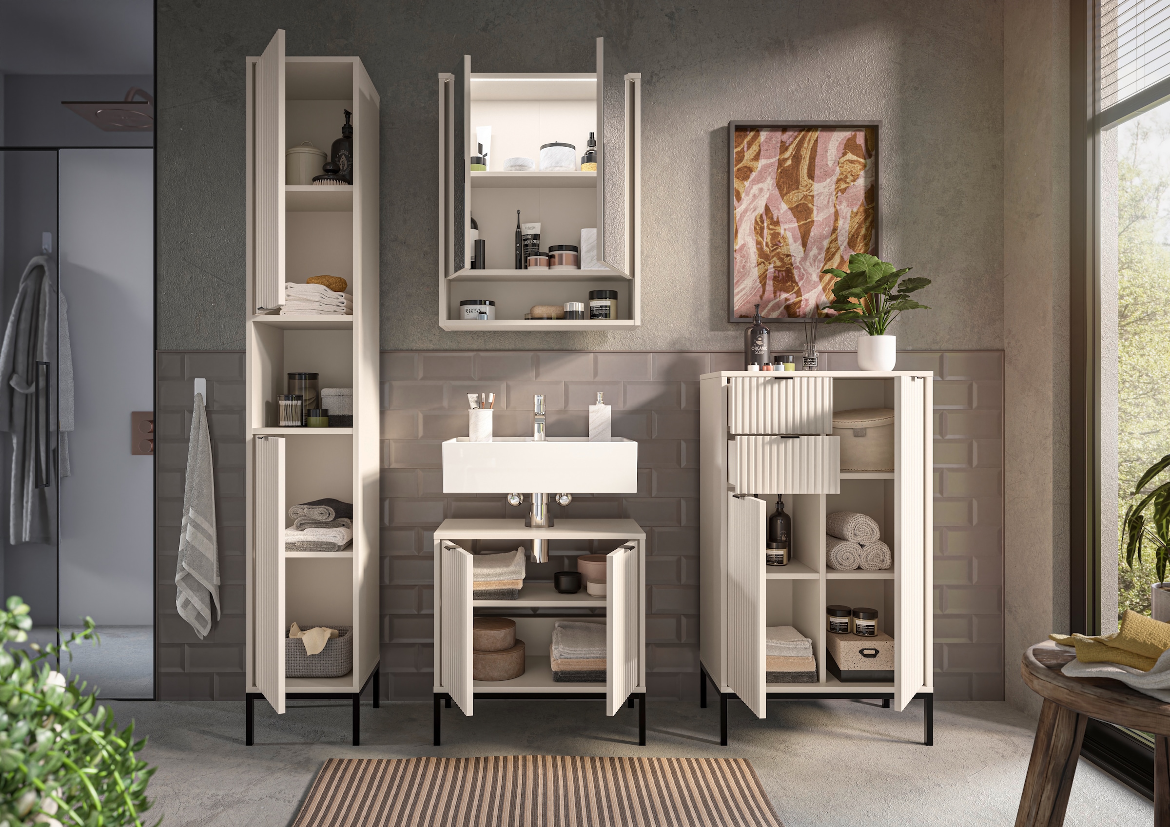 BASIC by Balculina Hochschrank »Lucera Hochschrank, Badezimmerschrank BxHxT 32x195x32« 1 Stk. tlg. Breite 32 cm, Tür L/R montierbar