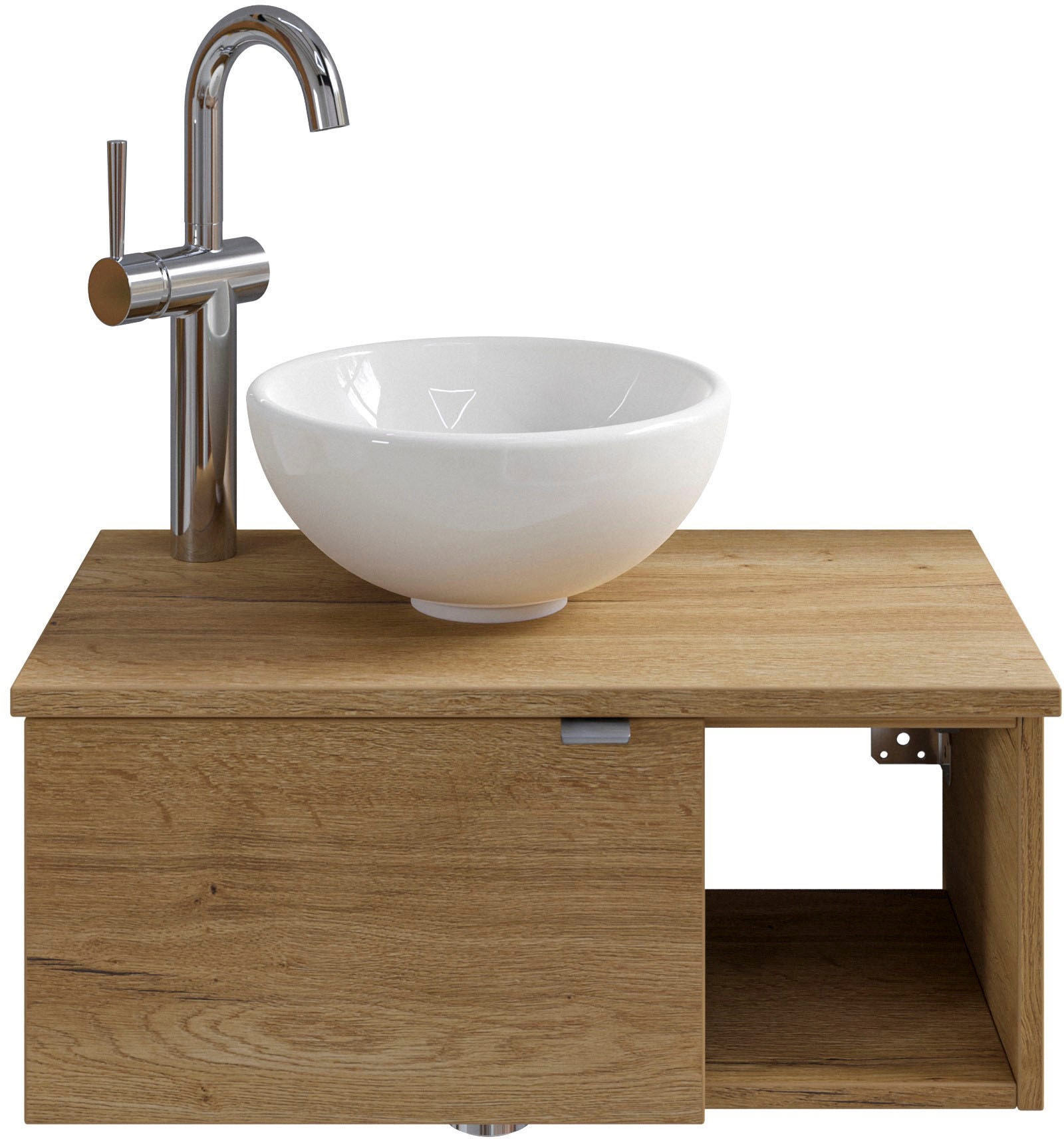 Saphir Waschtisch "Serie 6915 Waschschale mit Unterschrank für Gästebad, Gäste WC", 61 cm breit, 1 Tür, offenes Fach, kl