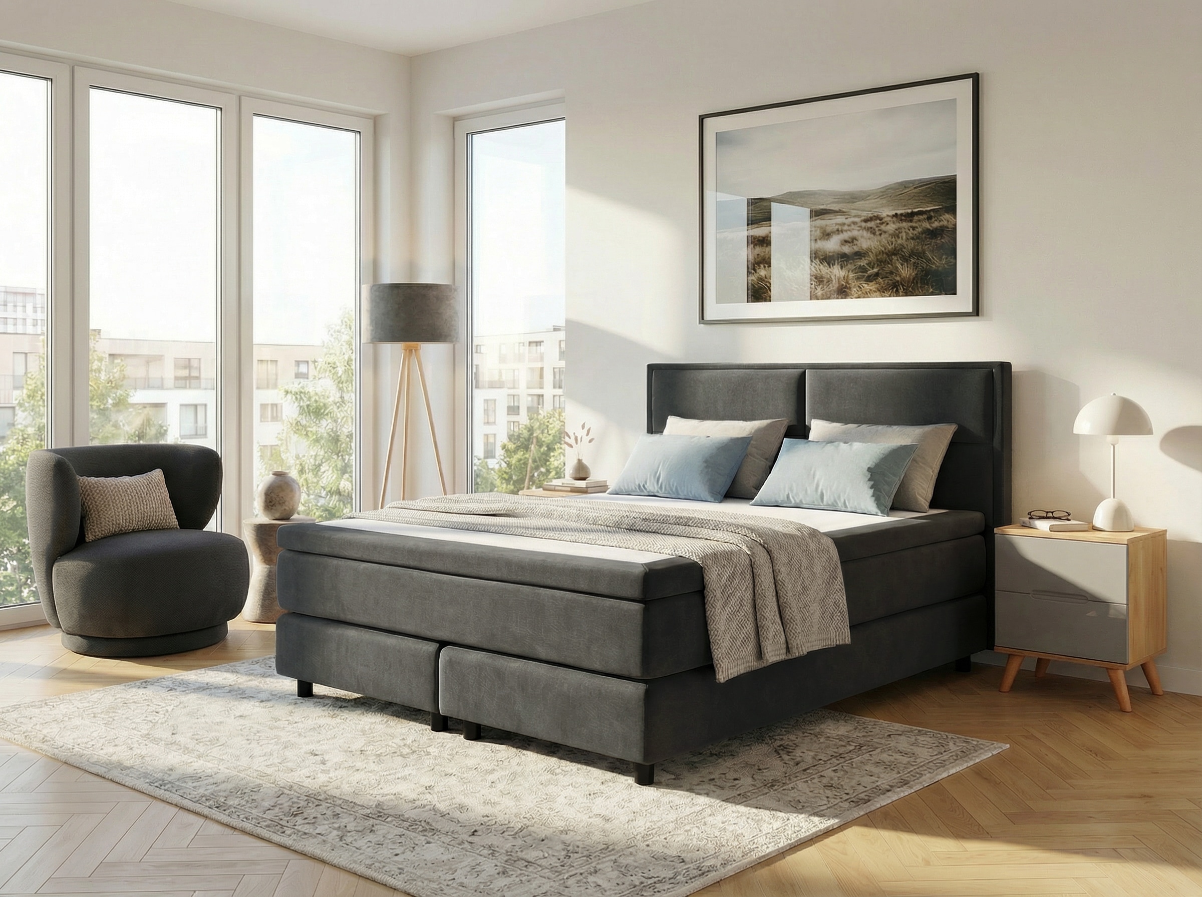 OTTO home Boxspringbett »VIVIANNE, Polsterbett mit 7-Zonen-Taschenfederkernmatratze H3« erhältlich in den Farben anthrazit und beige