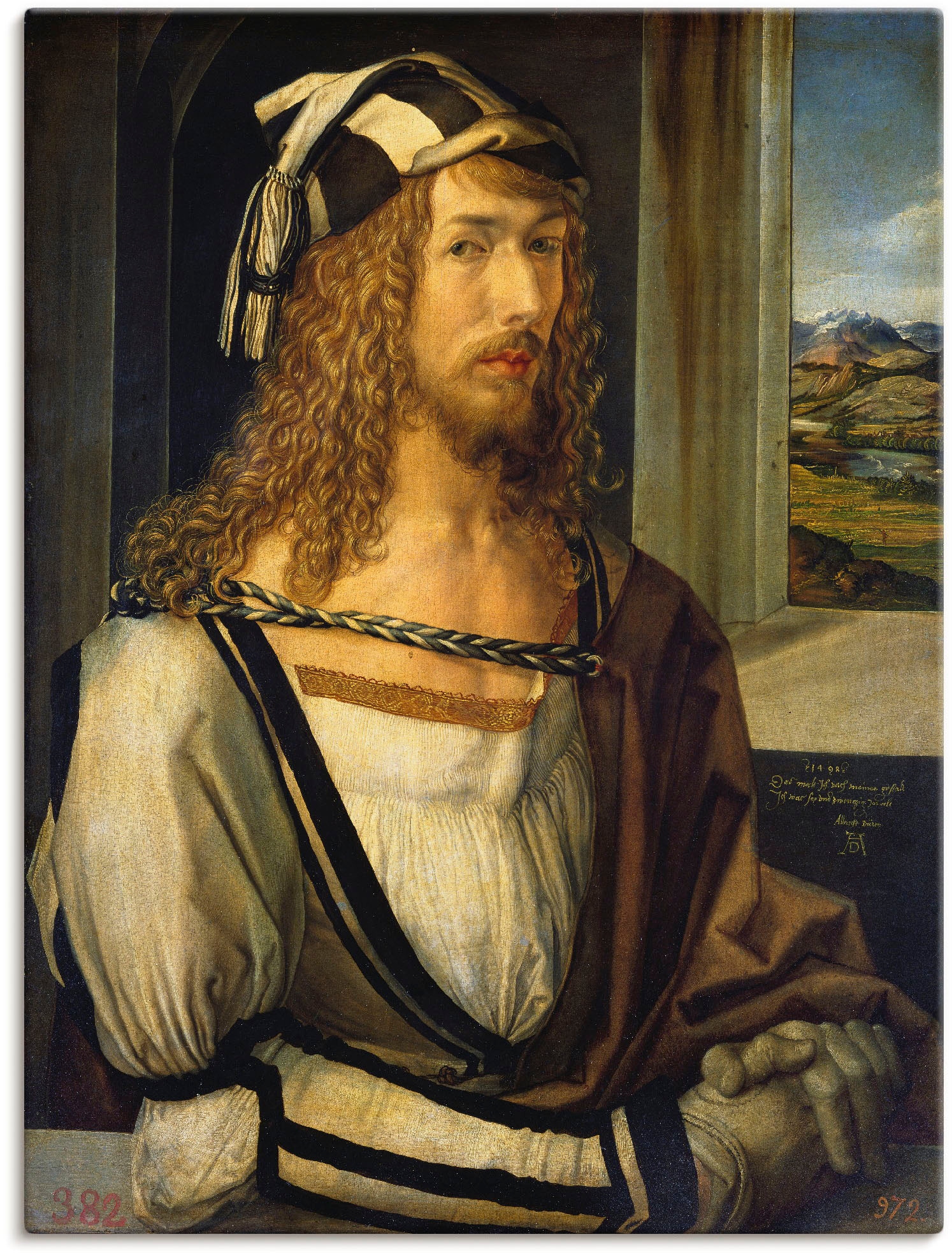 Artland Leinwandbild "Selbstbildnis mit Landschaft. 1498", Porträts, (1 St.), auf Keilrahmen gespannt