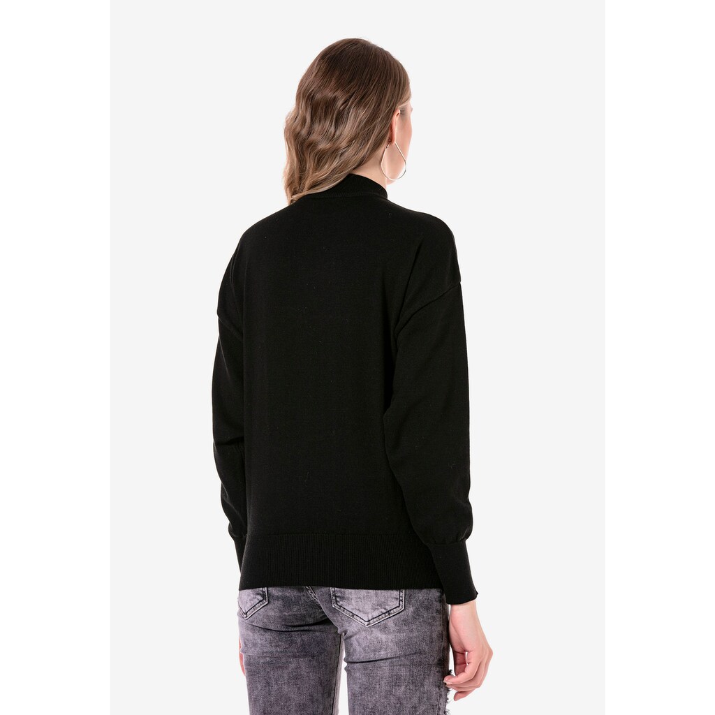 Damenmode Pullover Cipo & Baxx Rollkragenpullover, mit hochabschliessendem Kragen schwarz