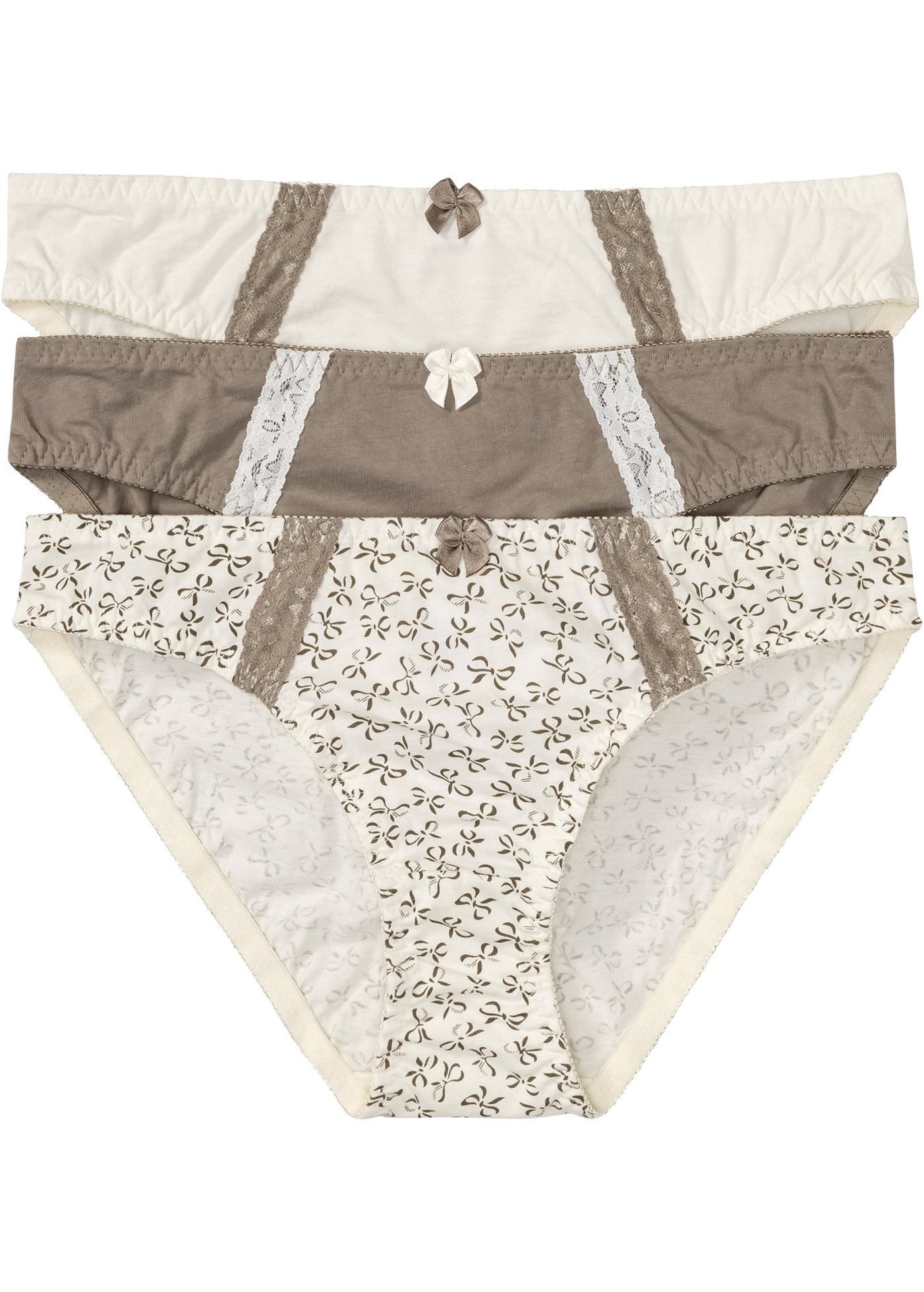 bonprix Slip "Slip mit Baumwolle (3er Pack)" Packung, 3 Stk. mit Spitzenborten, mit Zierschleife, aus Baumwolle, 3er Pack