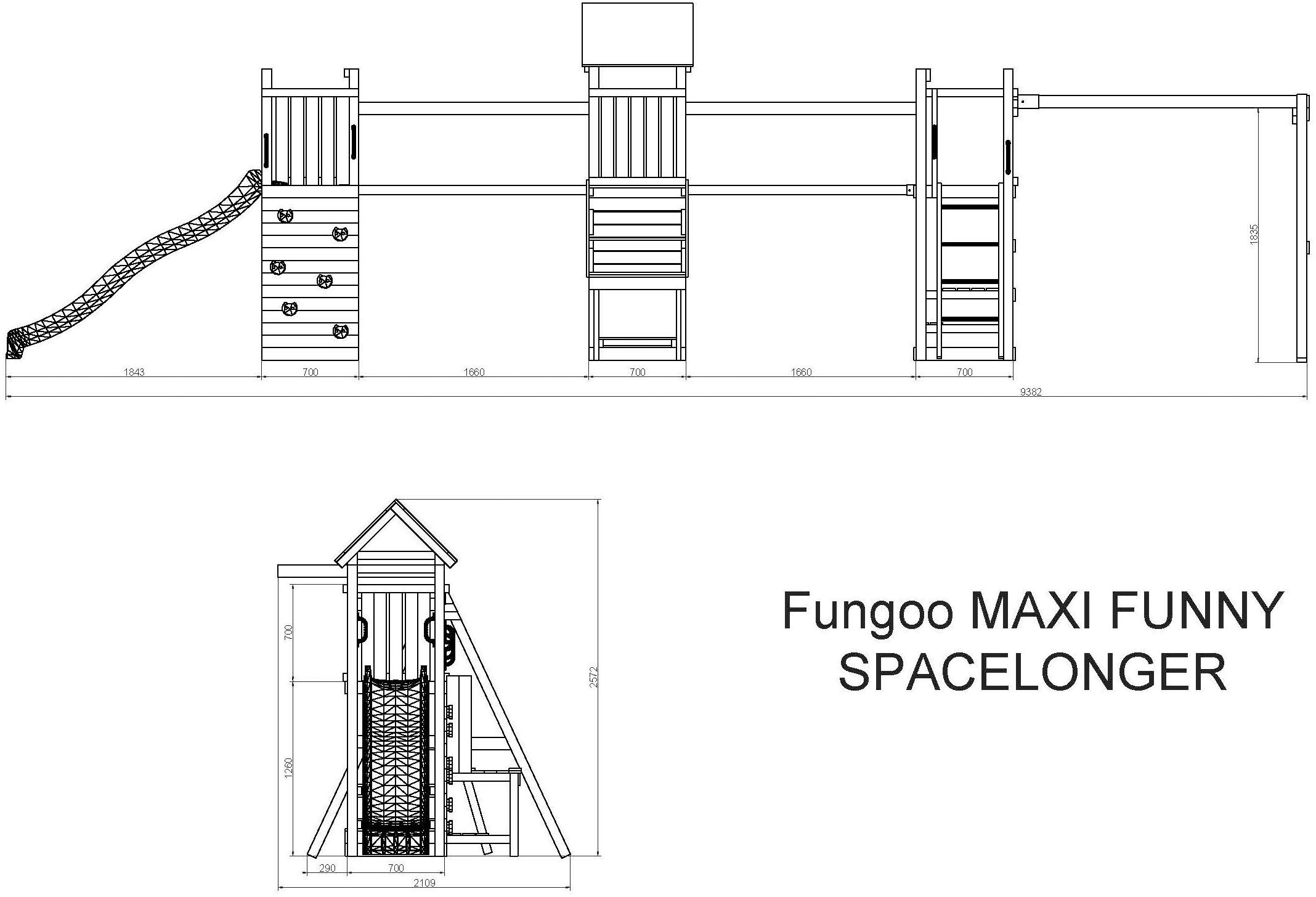 FUNGOO Spielturm »Maxi Funny Space Longer, mit Rutsche, Doppelschaukel, Kletterwand«, Picknicktisch; Made in Europe