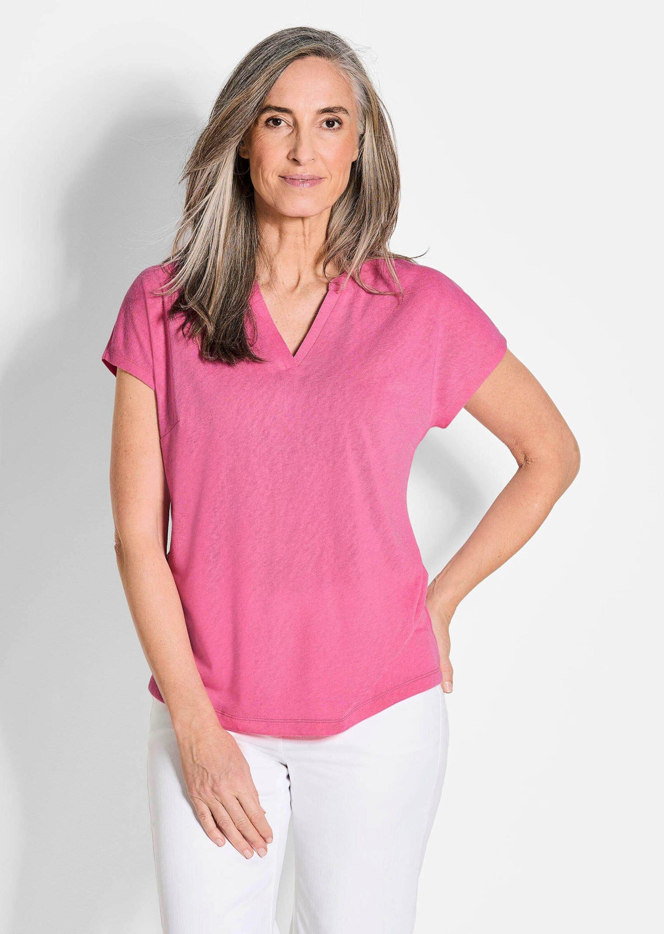 GOLDNER Kurzarmshirt »Luftiges Basicshirt mit V-Ausschnitt«
