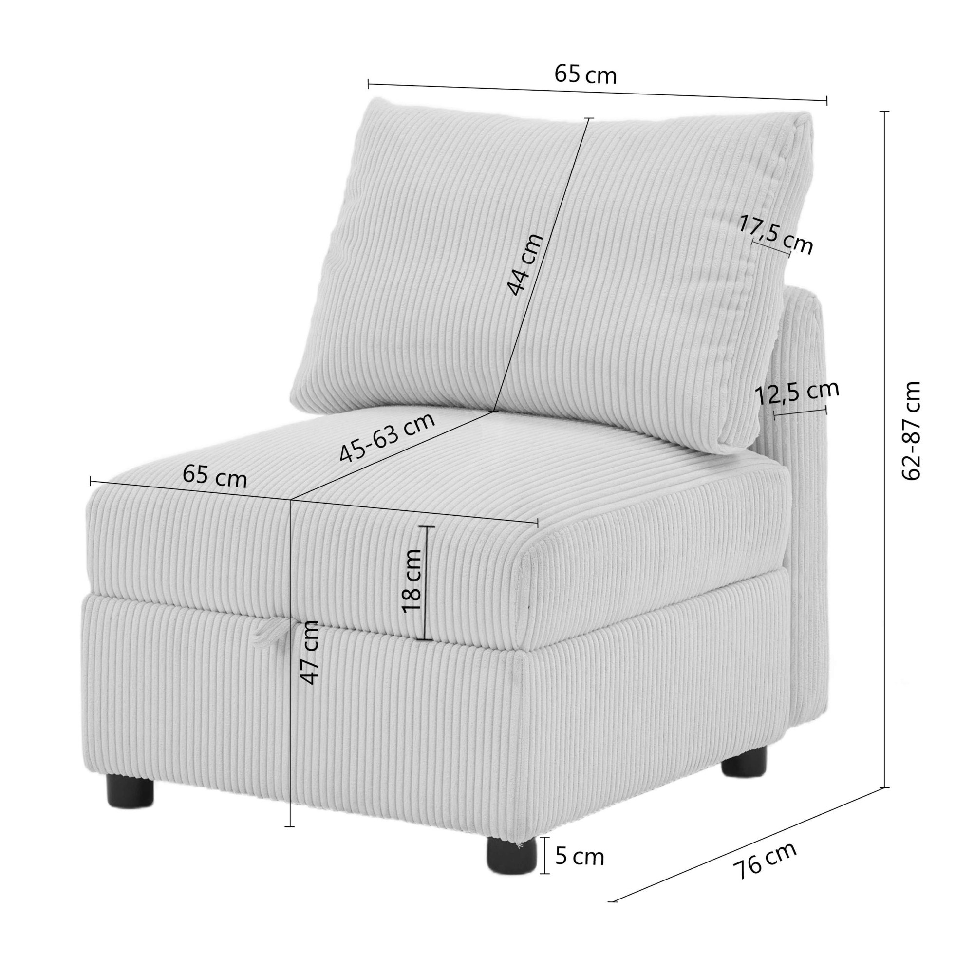 Dorel Home Sessel »STILHUS Sofa-Mittel-Element, mit Stauraum, Breite 65 cm, Cord-Bezug« als Modul oder separat verwendbar - individuell kombinierbar