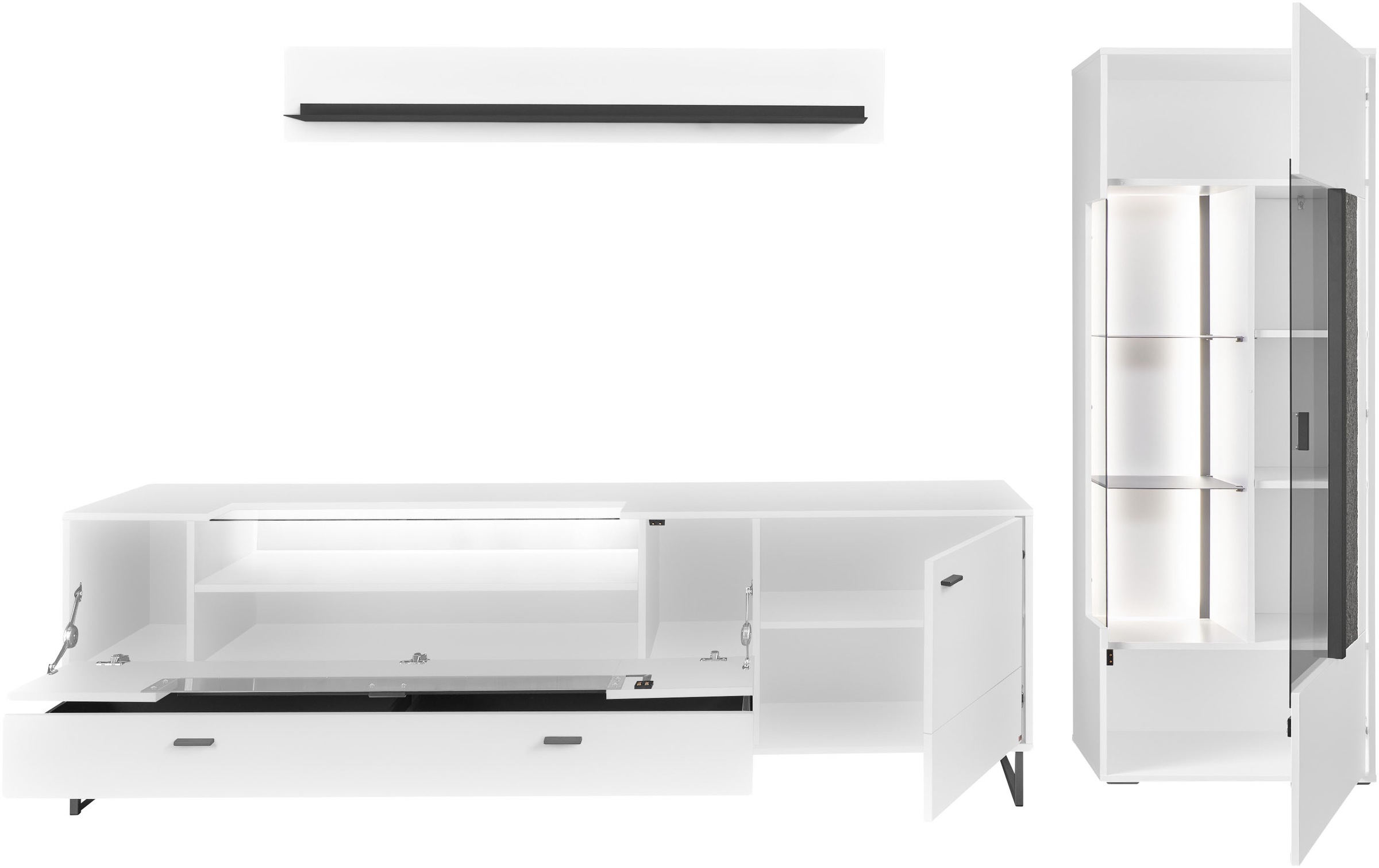 set one by Musterring TV-Wand »Deltona«, (3 St.), Zierelemente aus Sandstein, inkl. Beleuchtung, Gesamtbreite ca. 287 cm